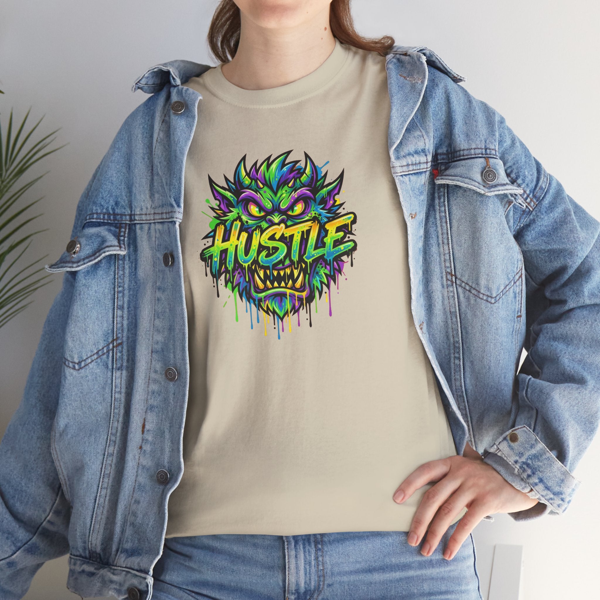 Neon Monster Face Hustle Tee | Graphic T-Shirt, Streetwear Drip