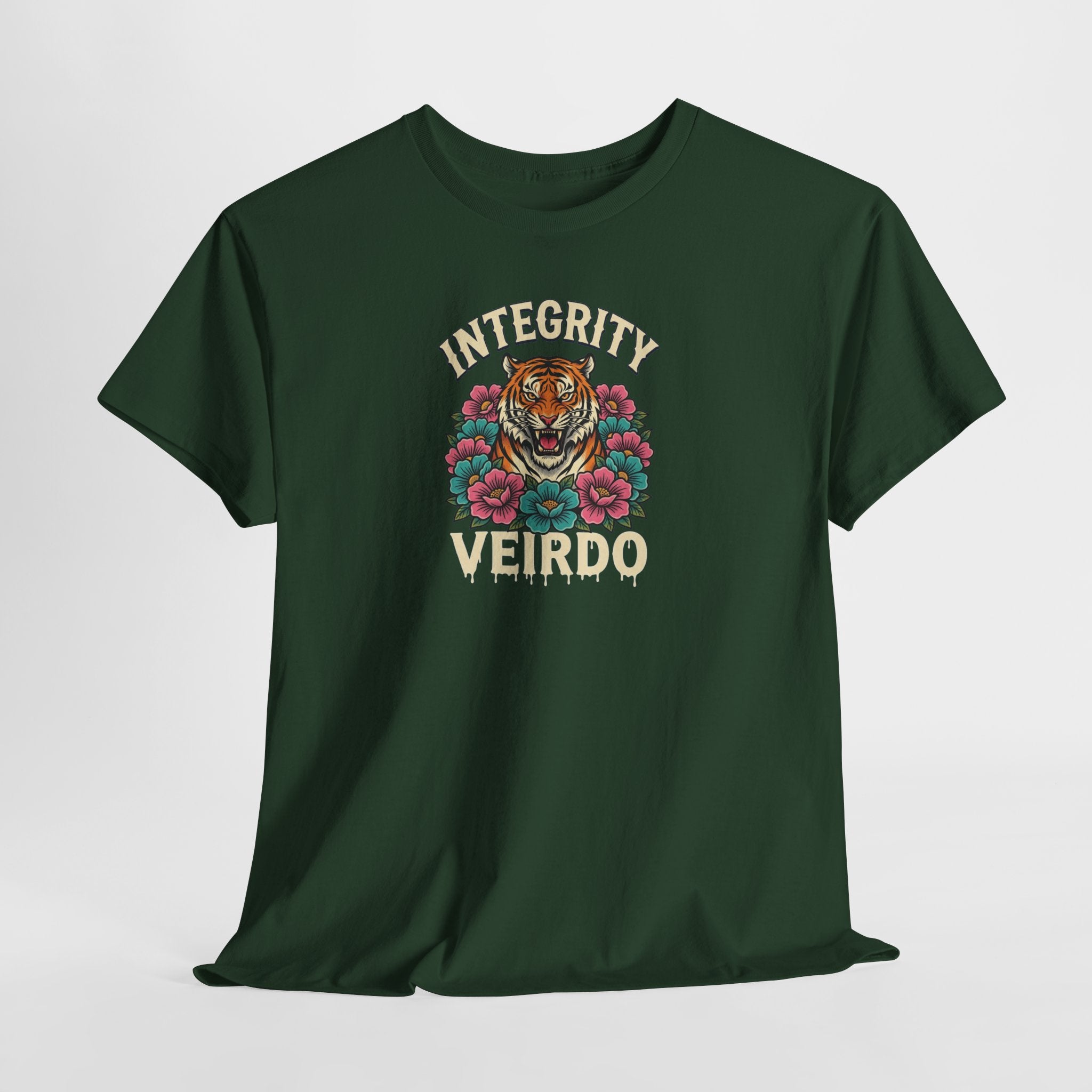 Integrity Weirdo T-Shirt | Tiger and Floral Illustration