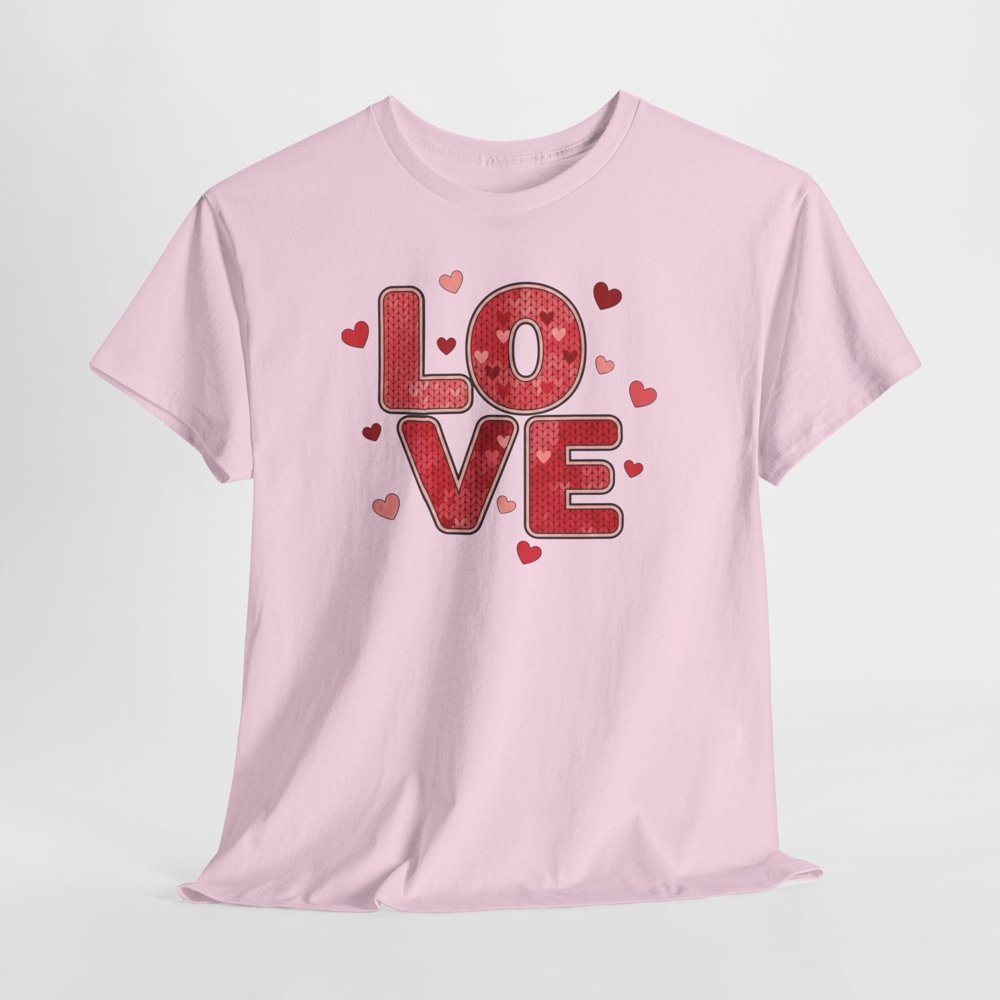 LOVE Heart Pattern T-Shirt  - Valentine Day Typography Tee with Red Hearts