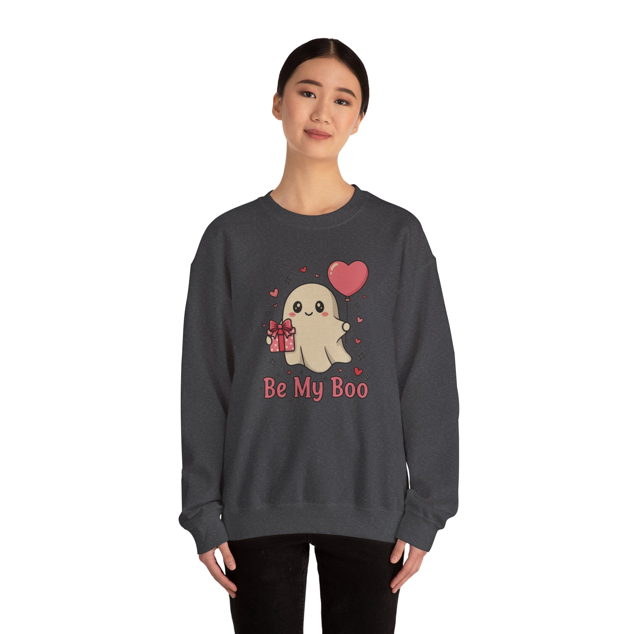 Valentine's Day Be My Boo Sweatshirt | Cute Ghost Holding Heart Balloon