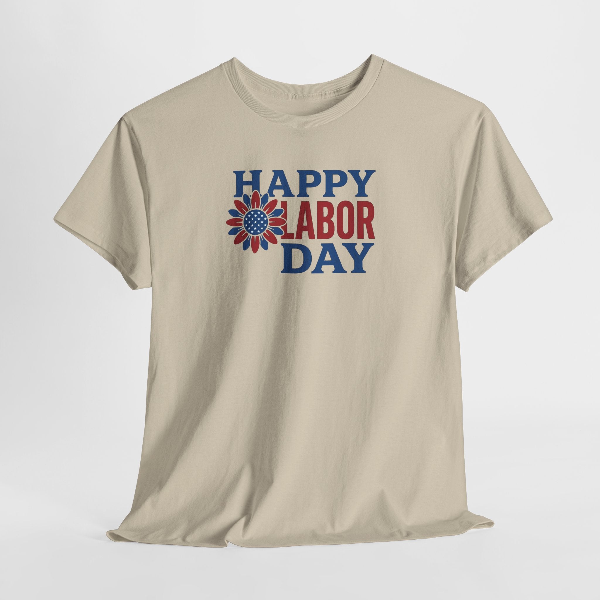 Happy Labor Day T-Shirt | Patriotic Floral Sunburst, Red Blue Holiday Tee