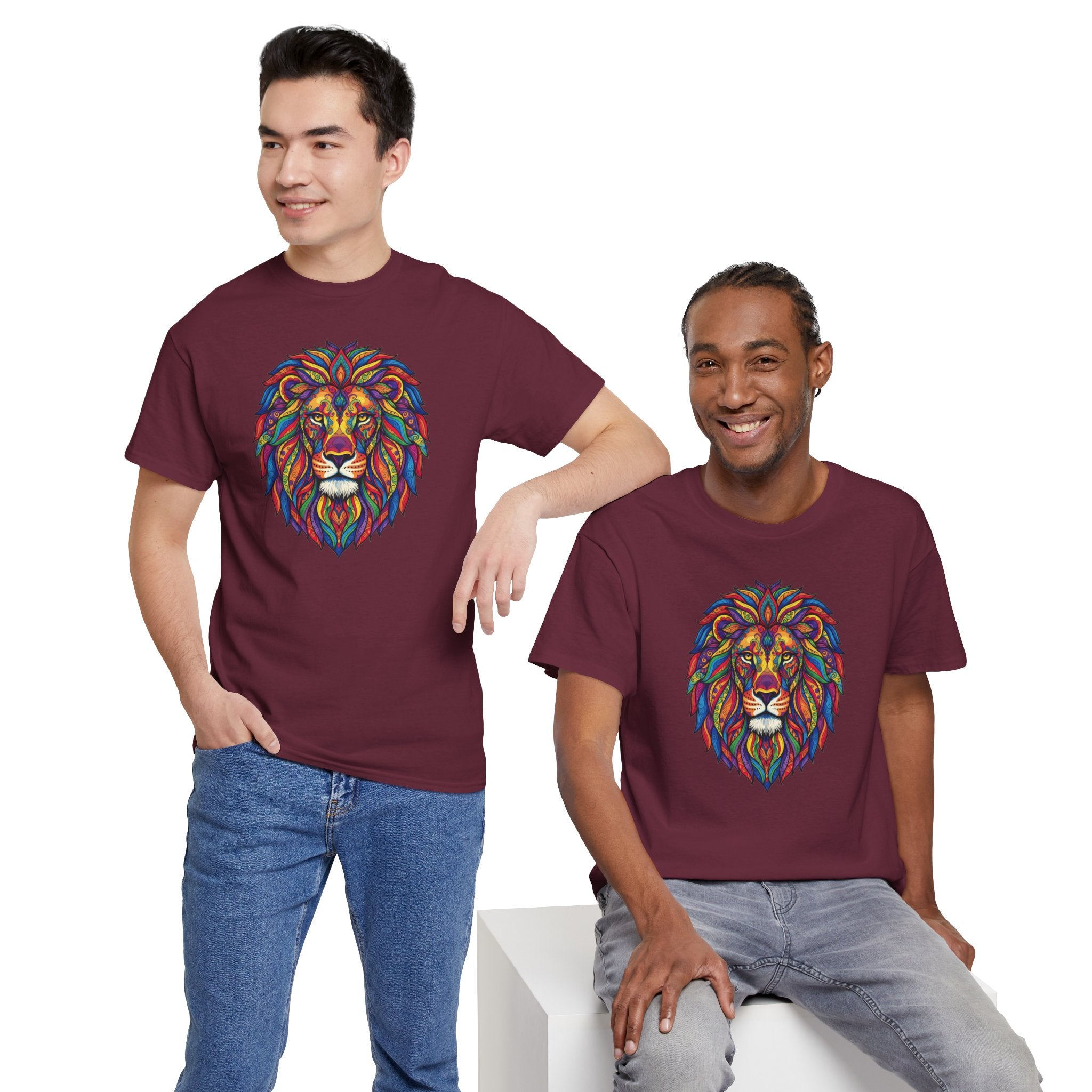 Colorful Geometric Lion T-Shirt | Vibrant Tribal Lion Tee, Graphic Animal Shirt