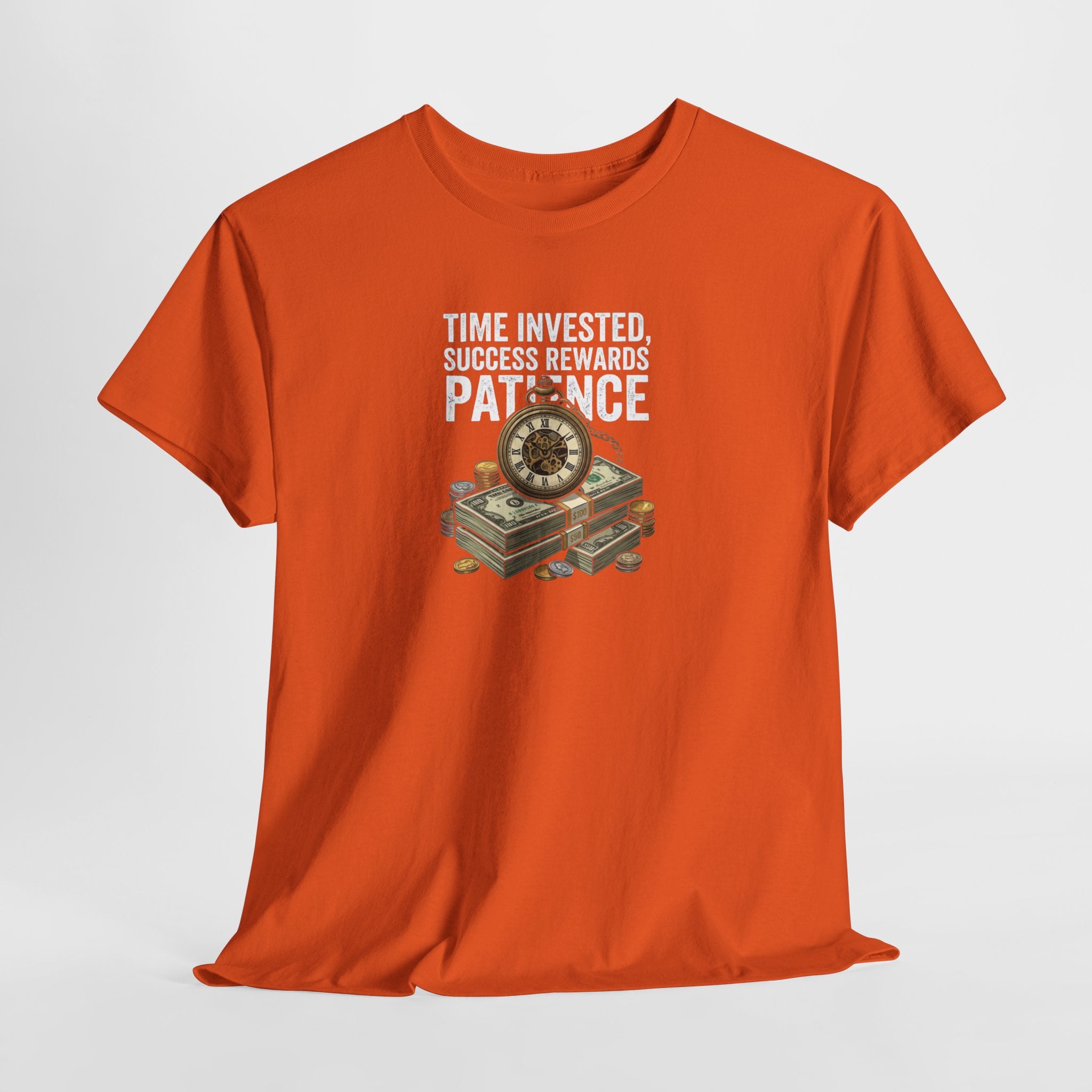 Time Invested Success Rewards Patience Tee | Stacked Cash and Compass Design