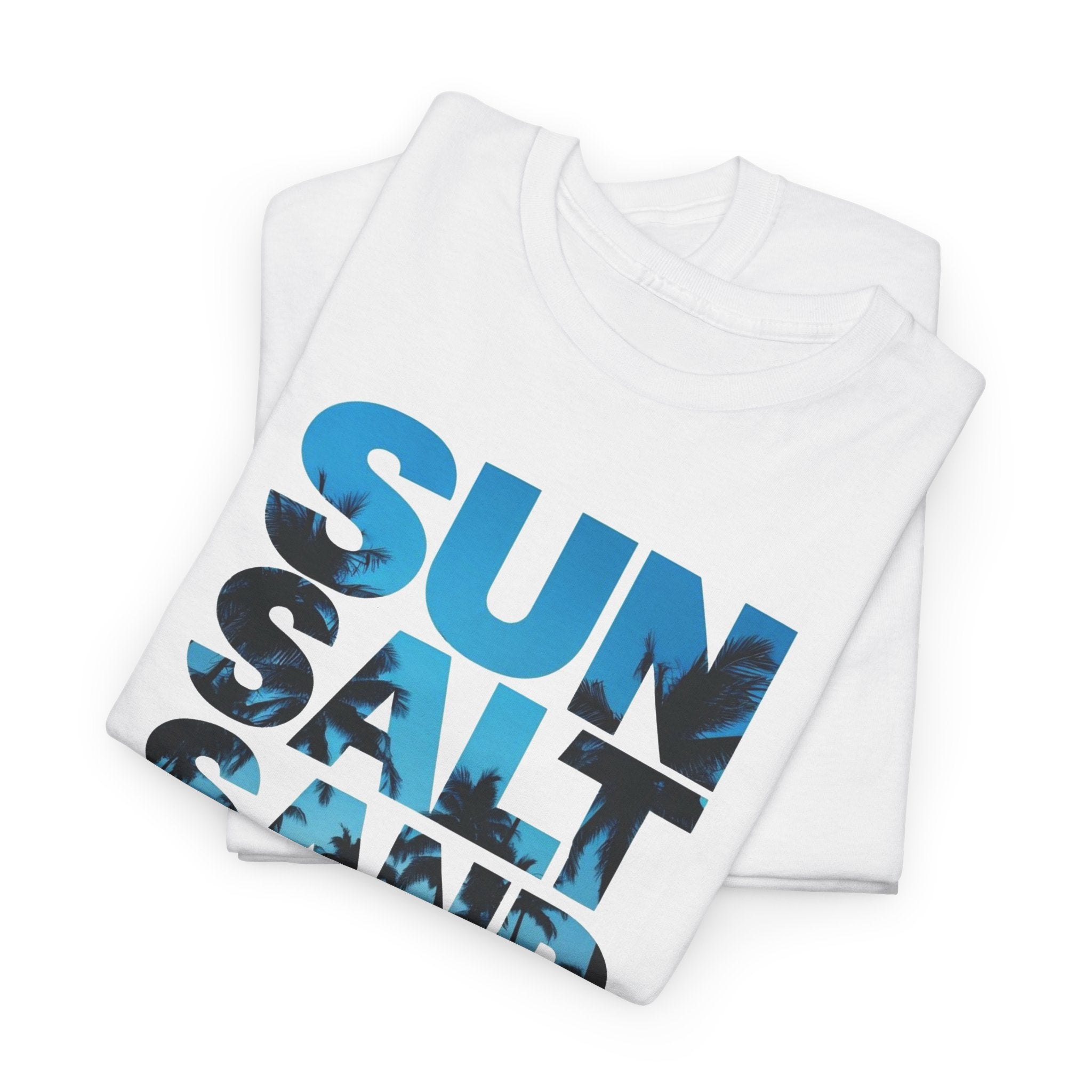 Sun Salt Sand T-Shirt | Beach Typography Tee, Ocean Photo Fill