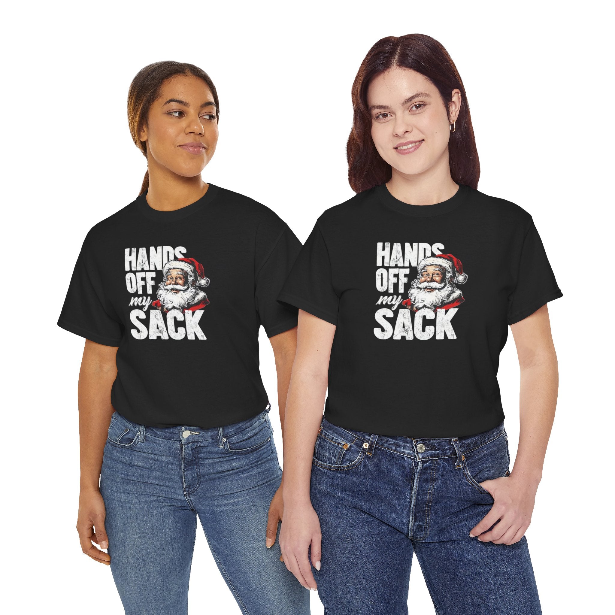 Hands Off My Sack Santa T-Shirt | Funny Christmas Holiday Tee
