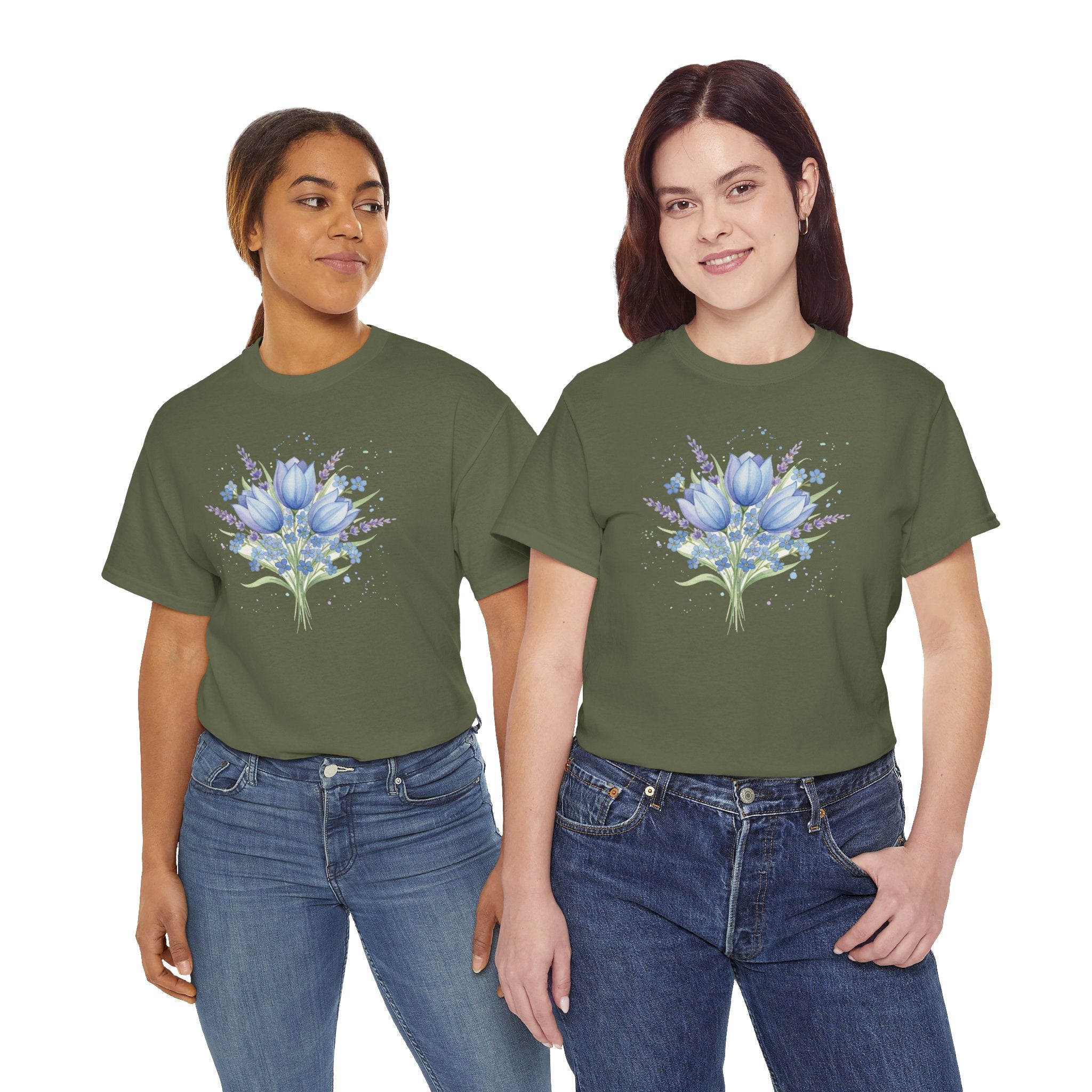 Blue Tulip Bouquet Tee | Watercolor Floral Shirt, Spring Flower Design