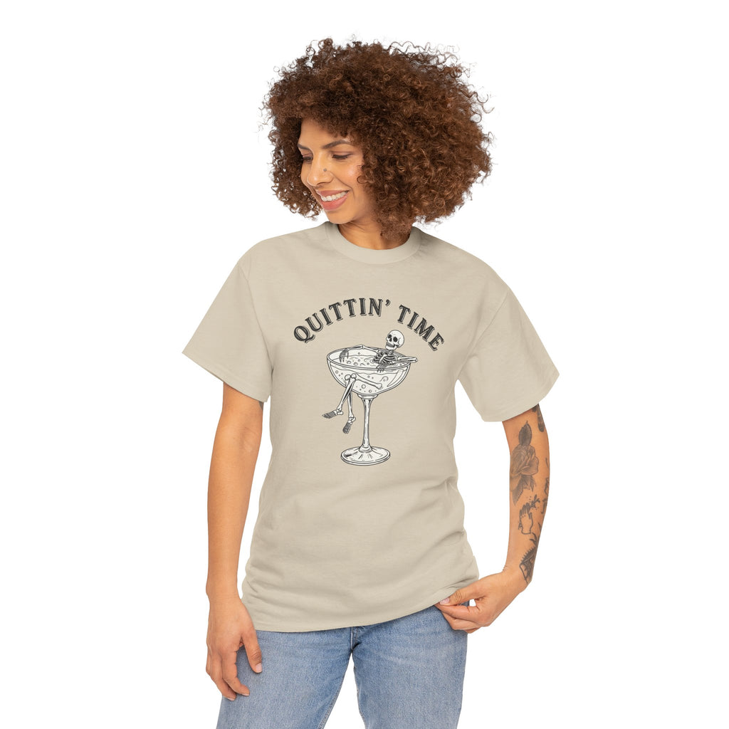 Quittin' Time Champagne Glass Illustration Tee | Retro Cocktail Shirt