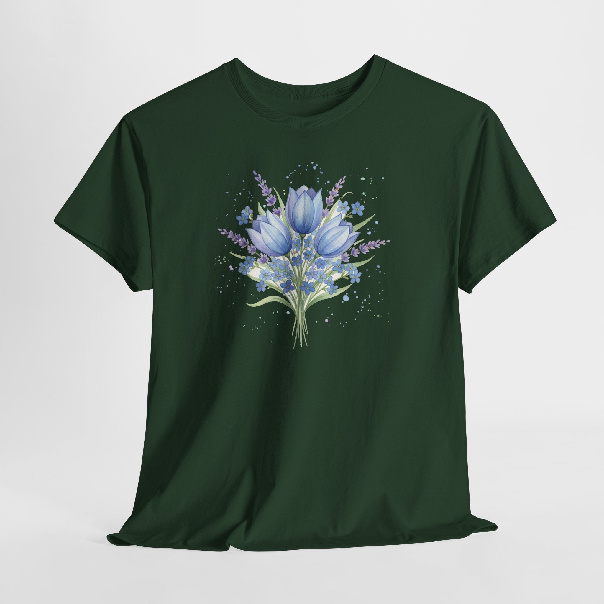 Blue Tulip Bouquet Tee | Watercolor Floral Shirt, Spring Flower Design
