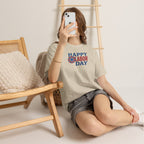 Happy Labor Day T-Shirt | Patriotic Floral Sunburst, Red Blue Holiday Tee