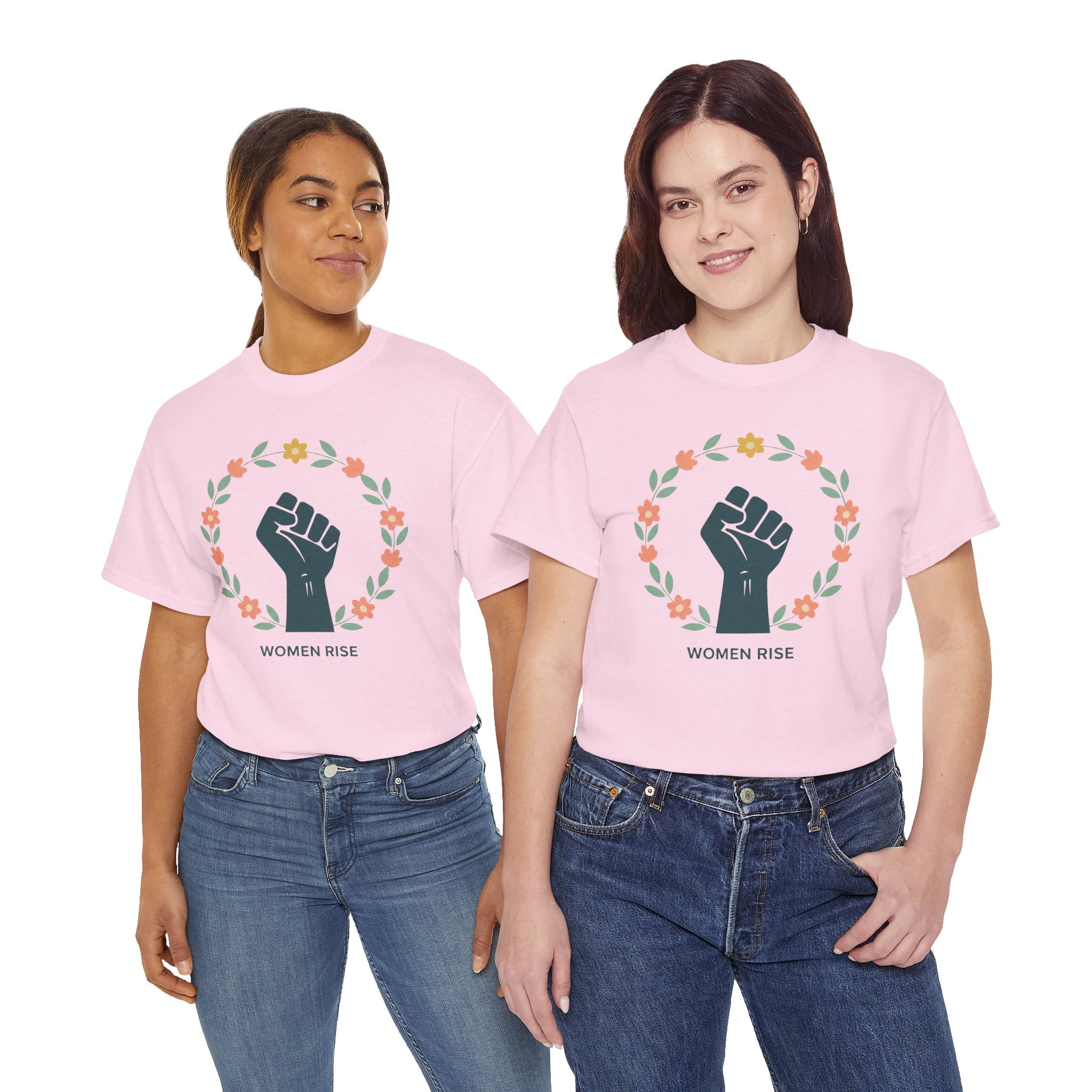 Women Rise Fist Tee | Feminist Power Floral Wreath T-Shirt