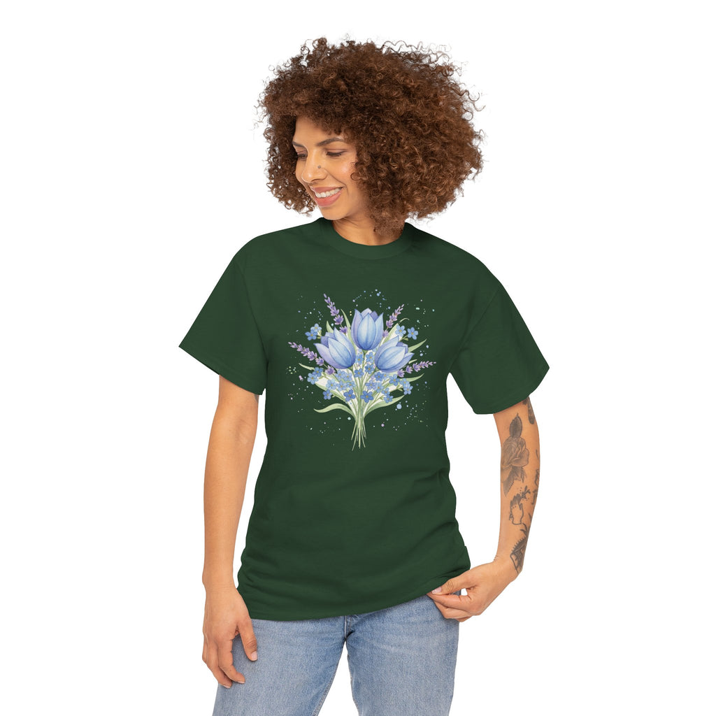 Blue Tulip Bouquet Tee | Watercolor Floral Shirt, Spring Flower Design