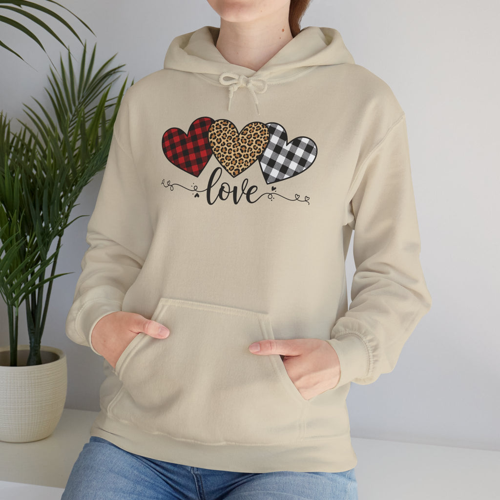 Valentine's Day Hoodie | Love Script Arrow with Plaid Leopard Heart