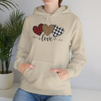 Valentine's Day Hoodie | Love Script Arrow with Plaid Leopard Heart