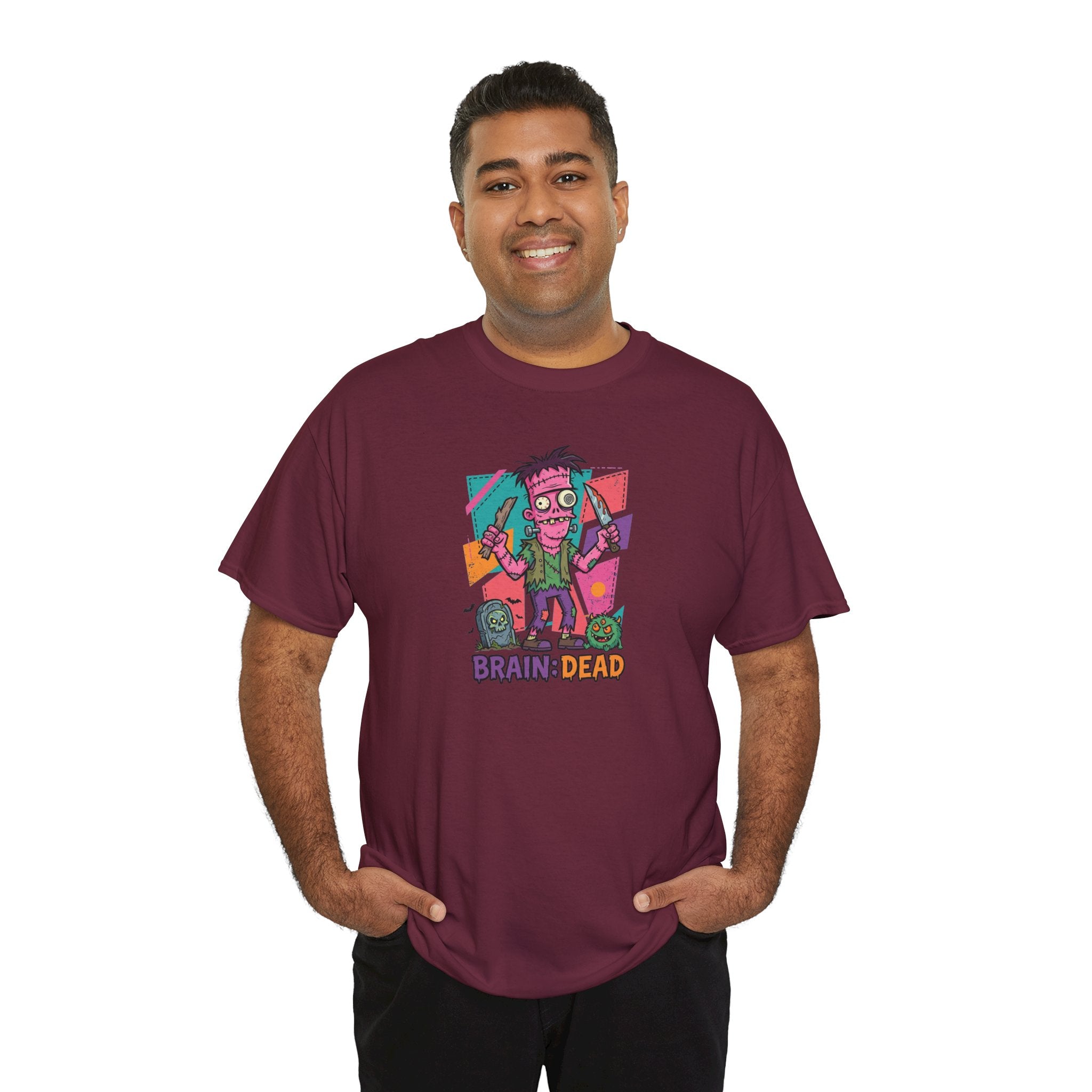 Cartoon Brain-Dead Zombie Tee | Colorful Retro Horror Graphic Shirt