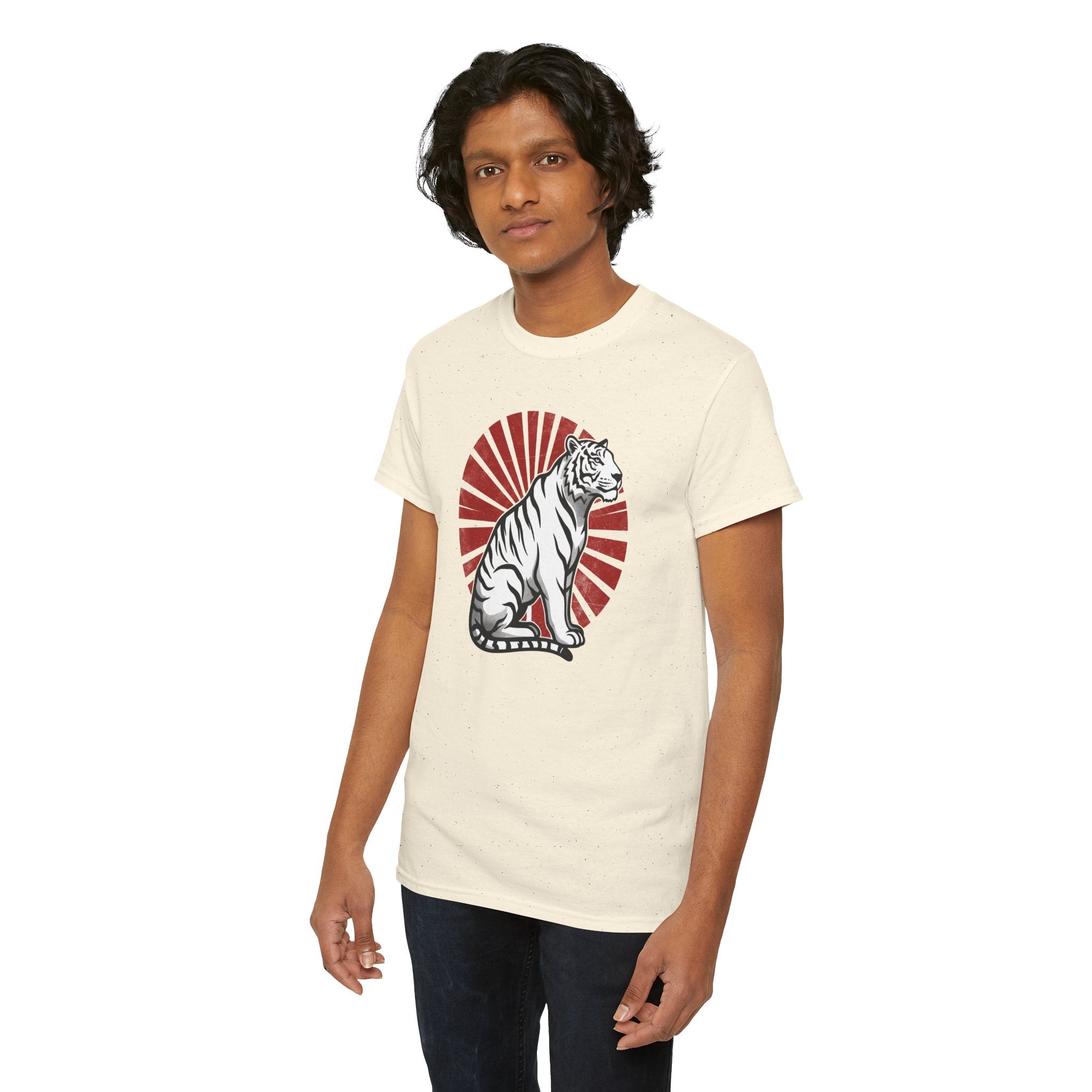 White Tiger with Rising Sun Tee | Japanese Tiger Graphic T-Shirt