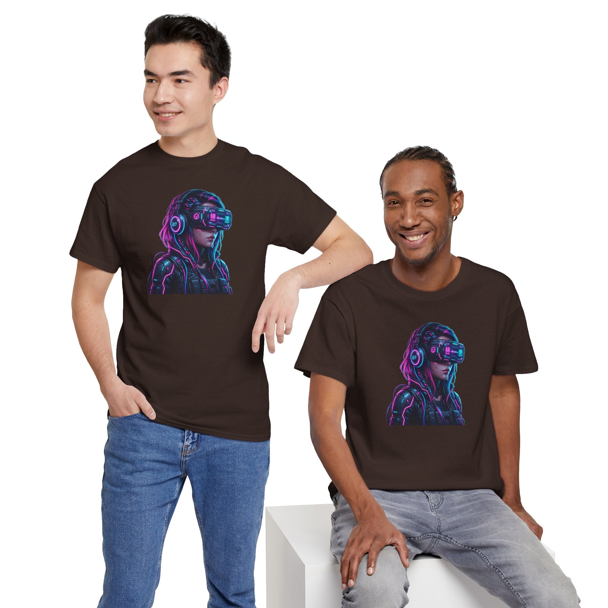 Neon Cyberpunk VR Girl T-Shirt | Futuristic Gamer Art, Vaporwave Aesthetic
