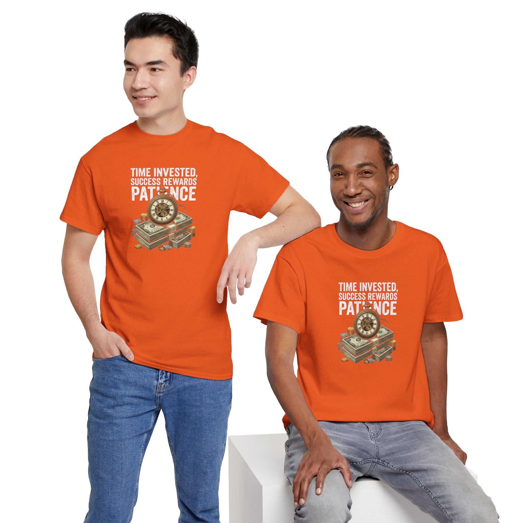 Time Invested Success Rewards Patience Tee | Stacked Cash and Compass Design