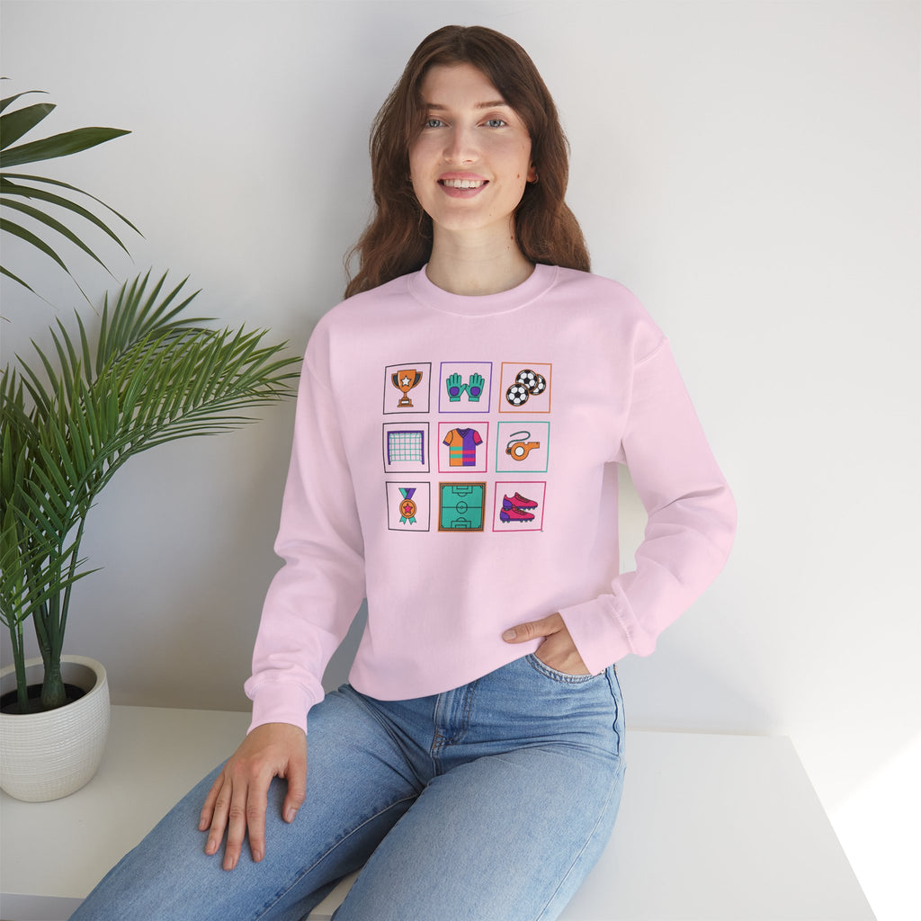 Sports Icons grid Crewneck Sweatshirt | soccer, trophy, cleats, whistle