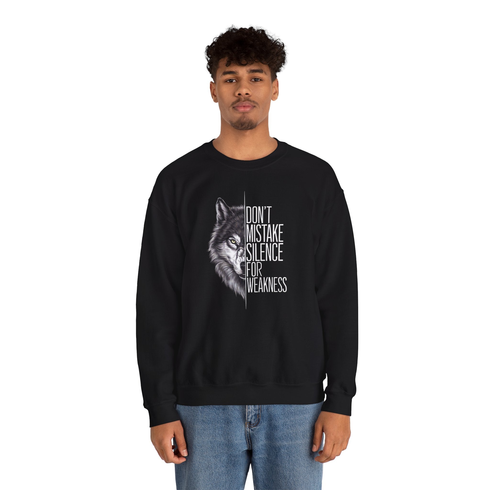 Wolf Half-Face Portrait Don't Mistake Silence For Weakness Crewneck