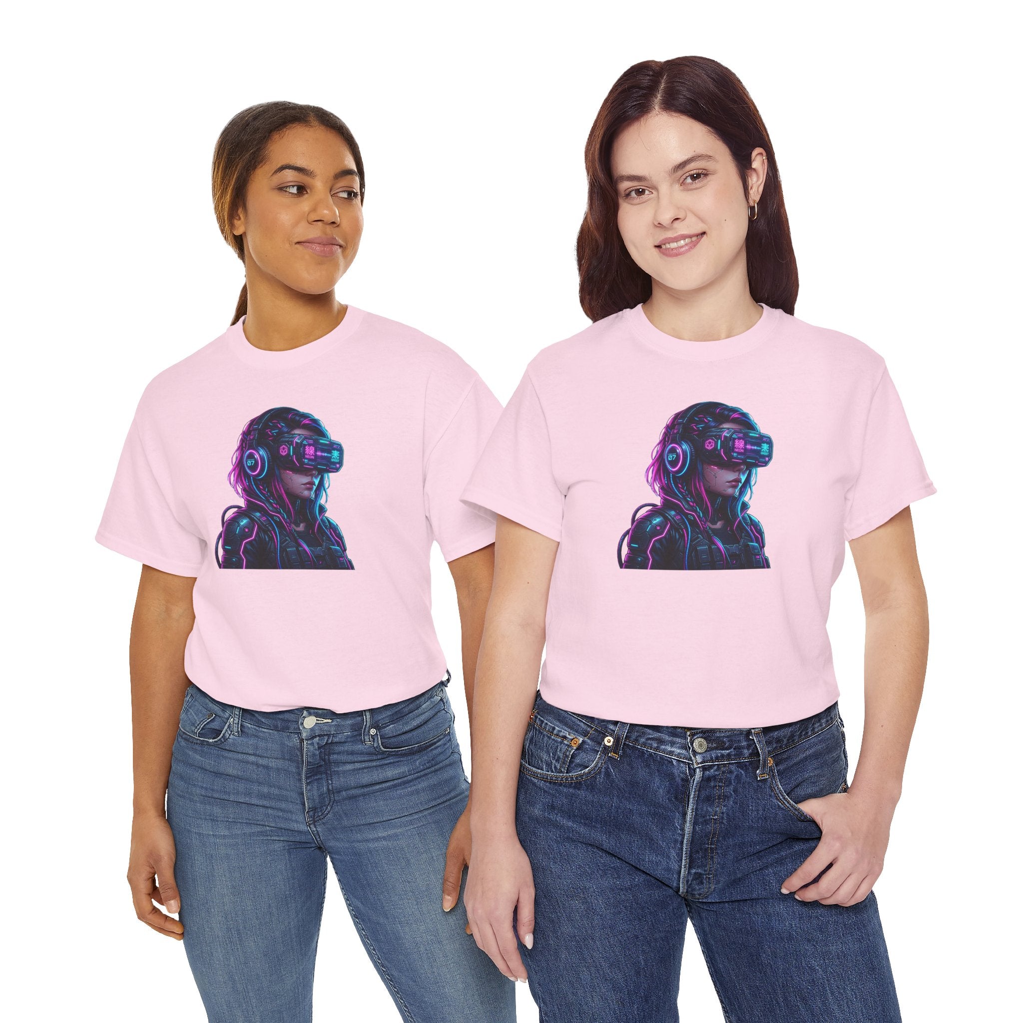 Neon Cyberpunk VR Girl T-Shirt | Futuristic Gamer Art, Vaporwave Aesthetic