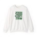 Thick Thighs Lucky Vibes Sweatshirt | Retro Clover Stacked Text