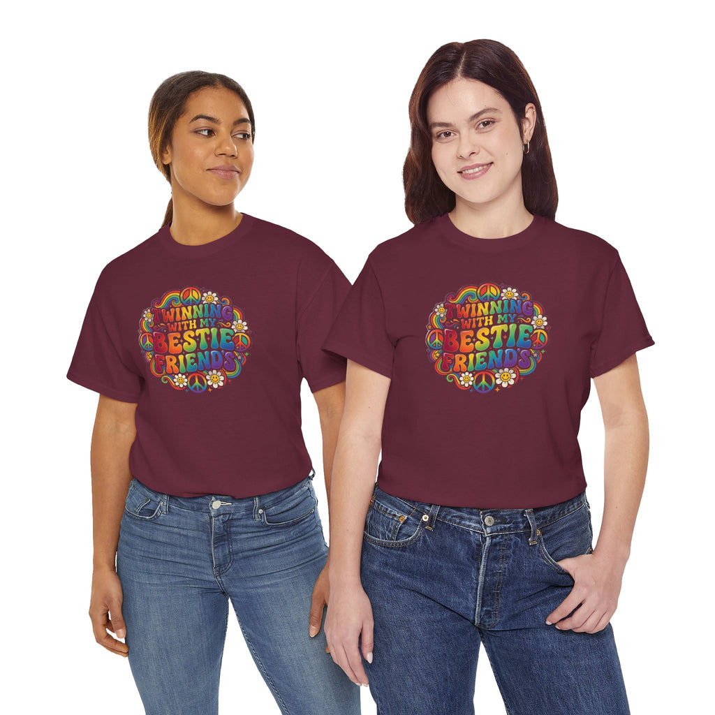 Twinning With My Bestie Friends tee | Rainbow Retro Peace Sign design