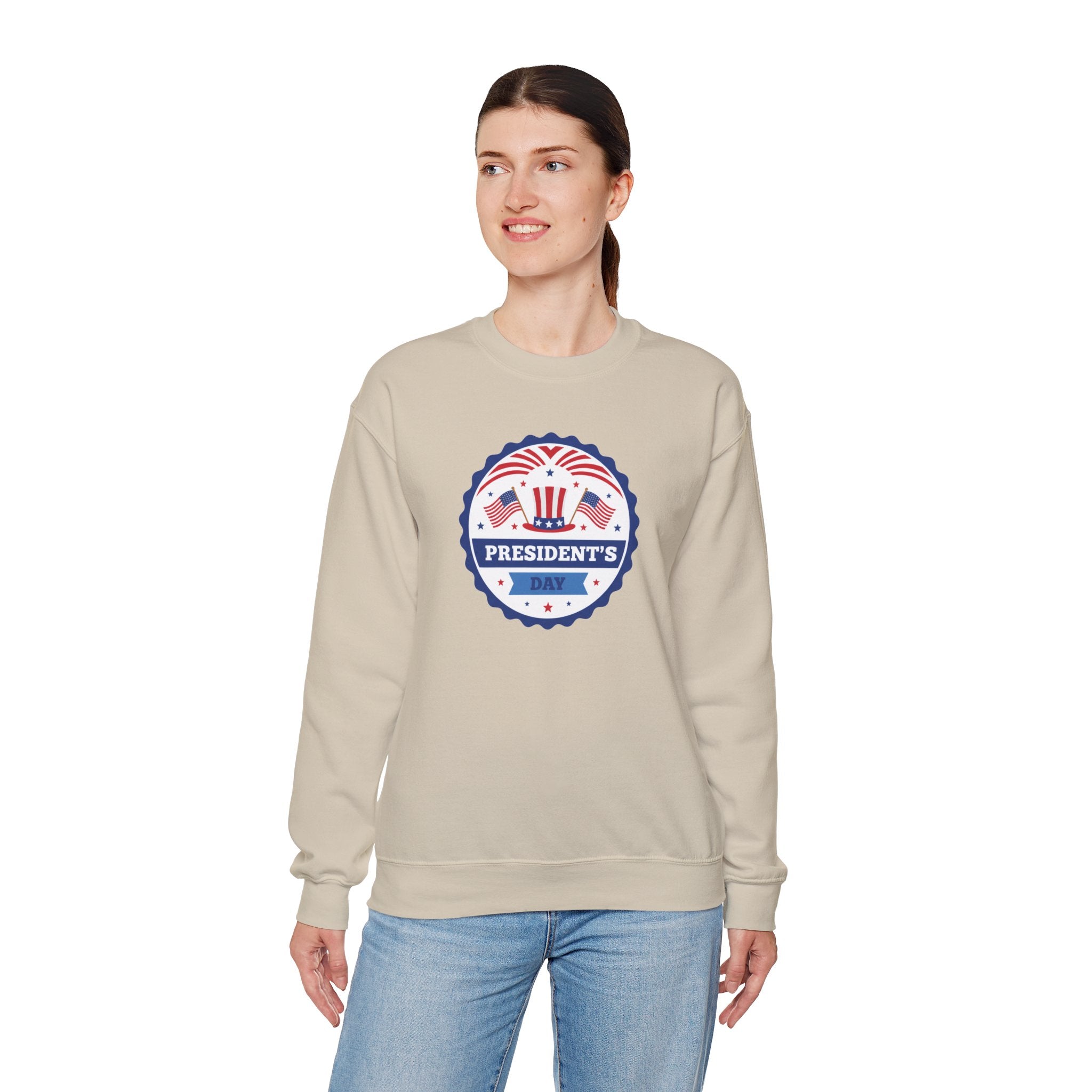 Presidents Day Badge Sweatshirt | Patriotic Emblem, Stars & Stripes