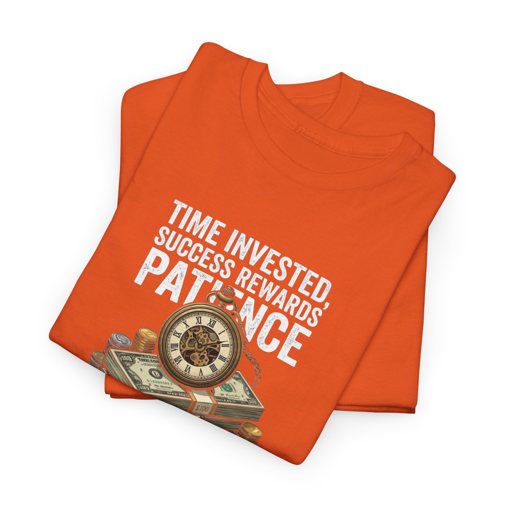 Time Invested Success Rewards Patience Tee | Stacked Cash and Compass Design