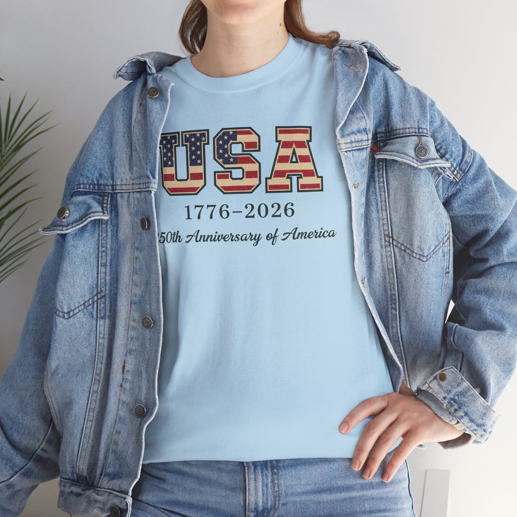 USA 1776-2026 250th Anniversary T-Shirt | American Flag Letters Patriotic Tee