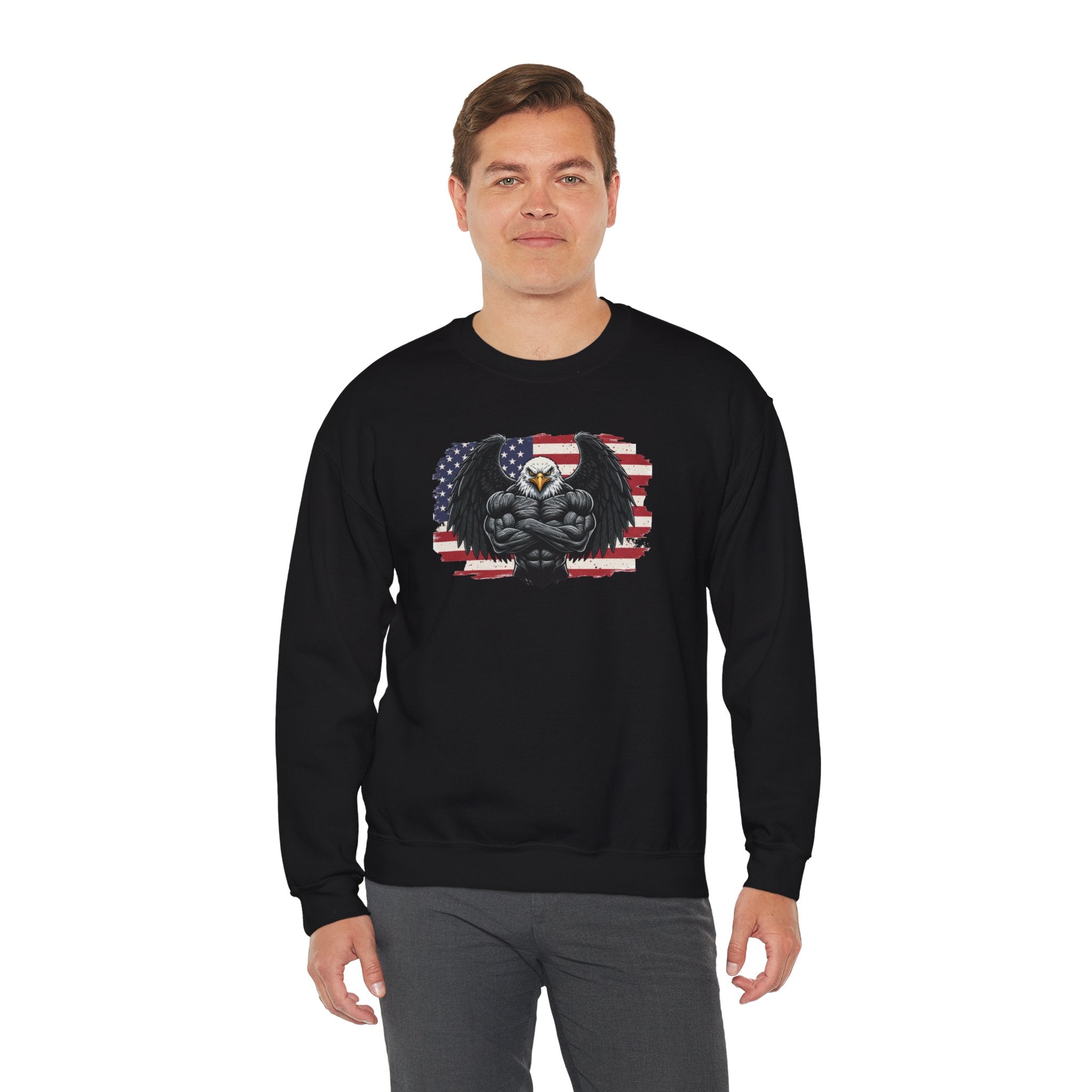 American Flag Bald Eagle Chest Muscular Sweatshirt | Patriotic USA