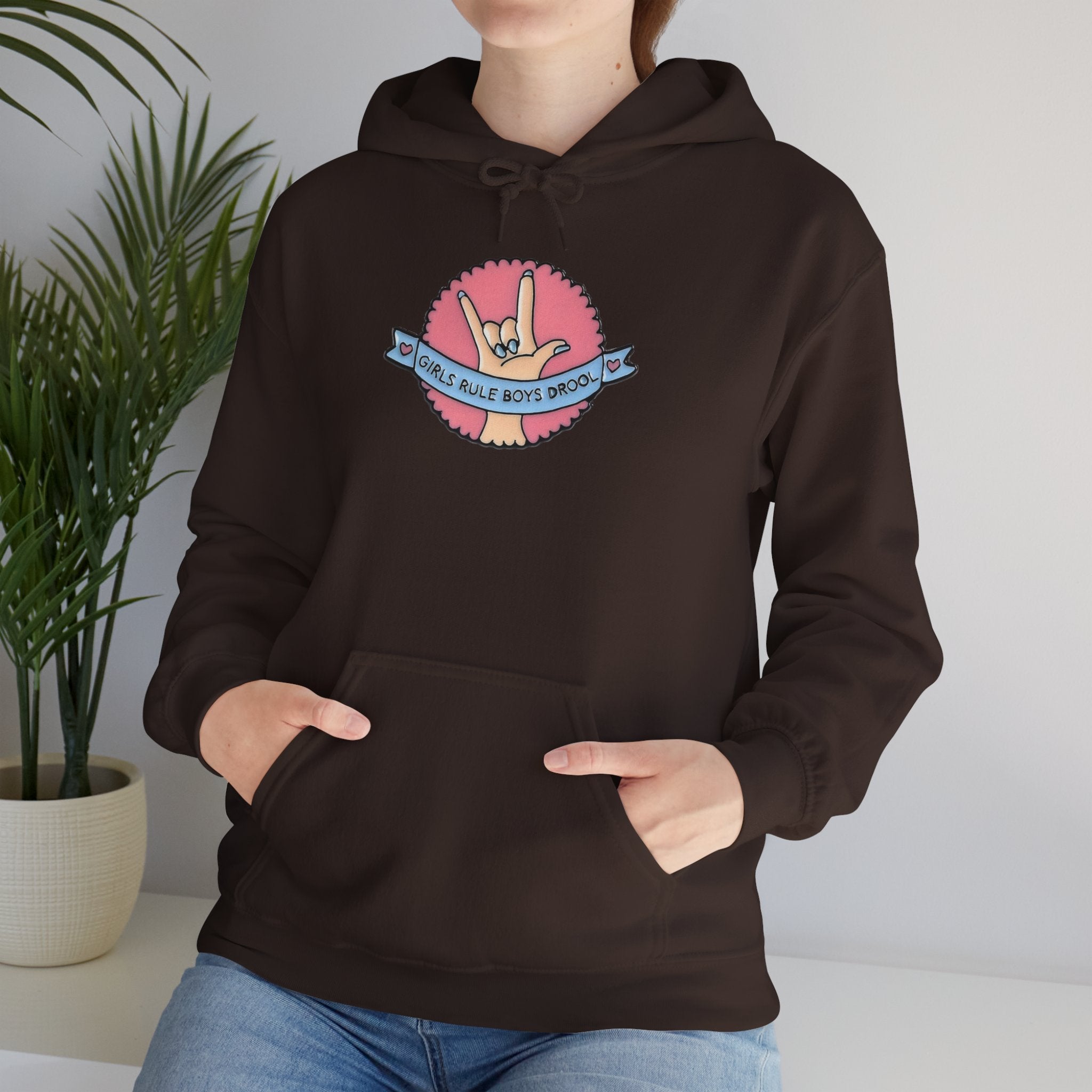 Girls Rule Boys Drool Graphic Hoodie - Trendy Feminist Streetwear Pullover