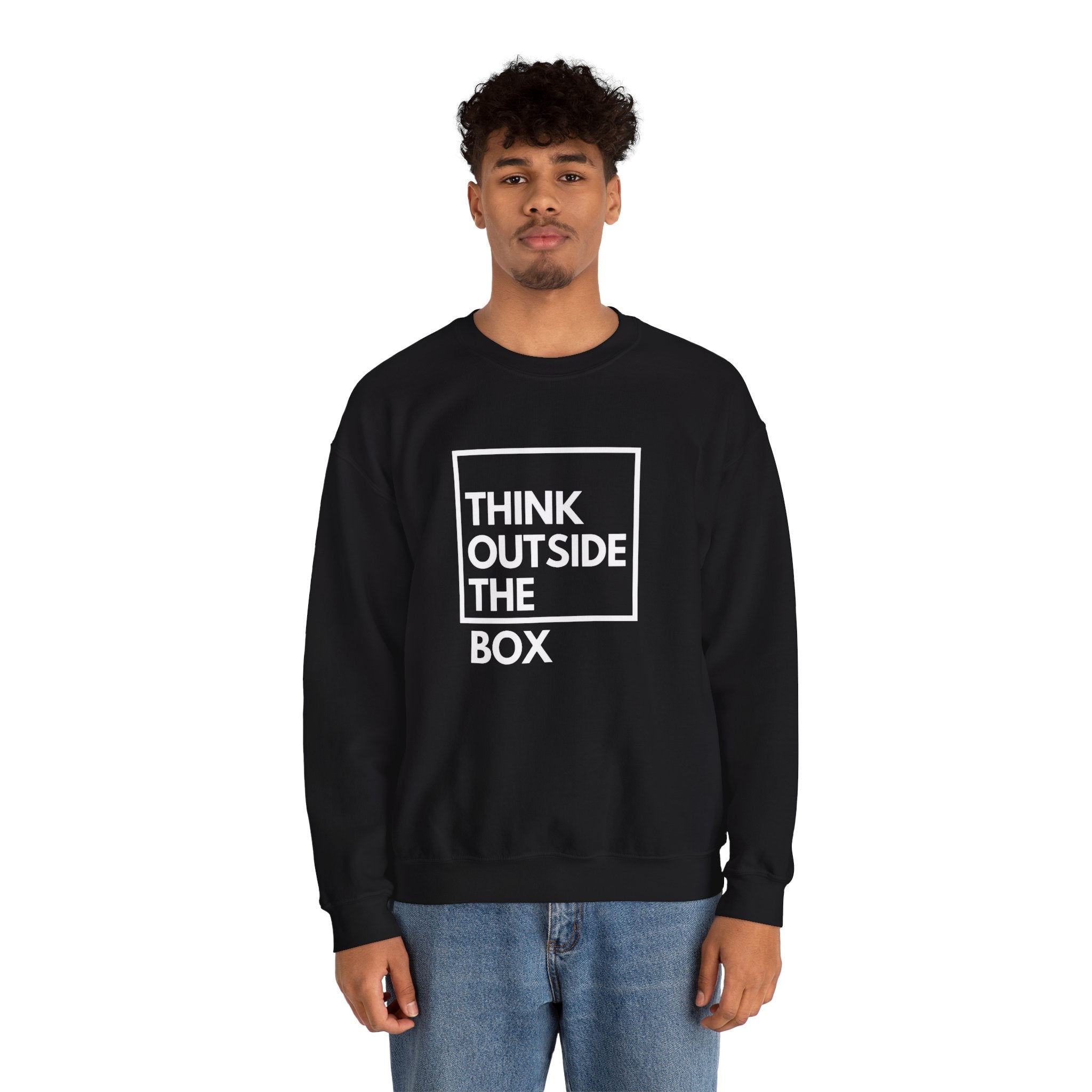 Think Outside The Box Sweatshirt | Graphic Typography Crewneck