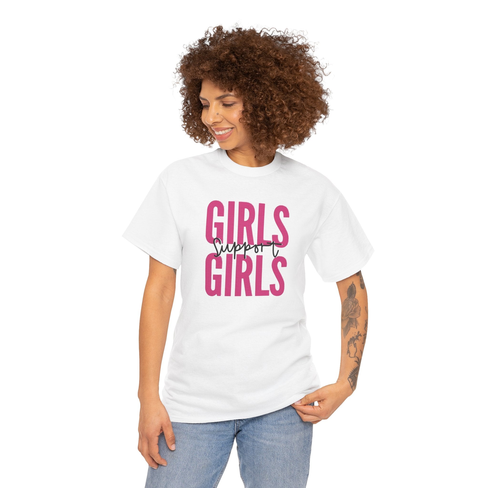 Girls Support Girls T-Shirt | Feminist Pride Tee, Pink Typography