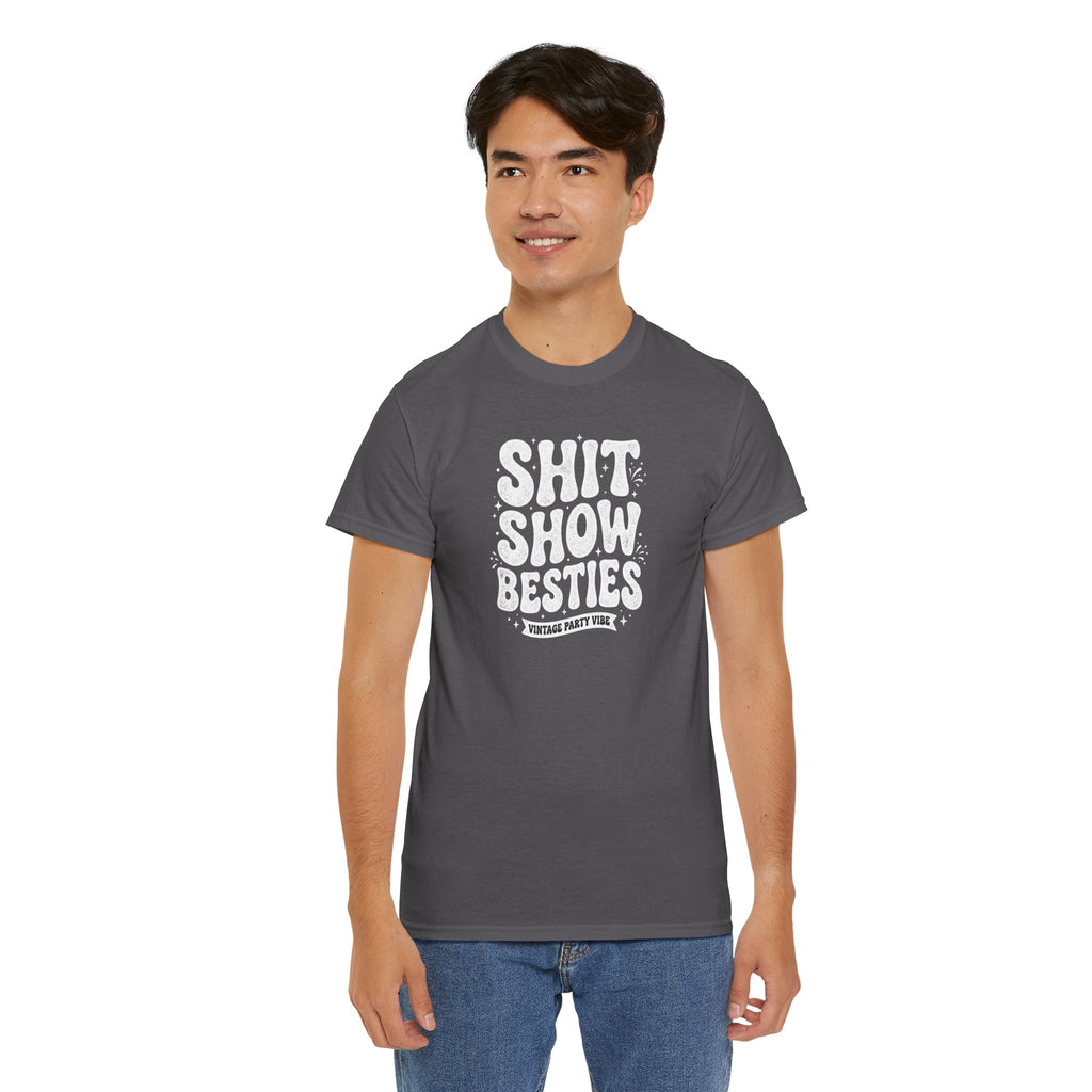 Shit Show Besties Tee | Funny Retro Bubble Letter Graphic Shirt