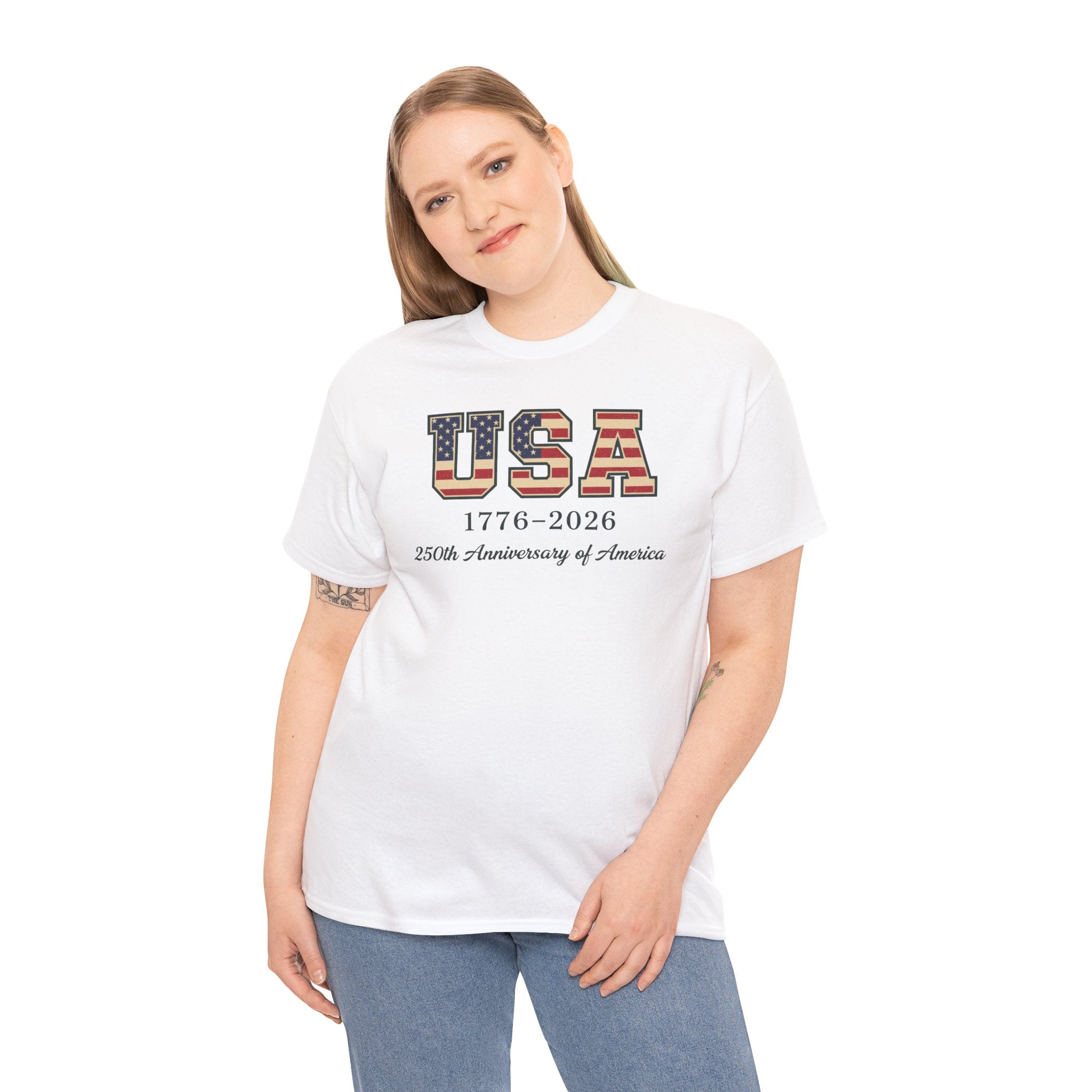 USA 1776-2026 250th Anniversary T-Shirt | American Flag Letters Patriotic Tee
