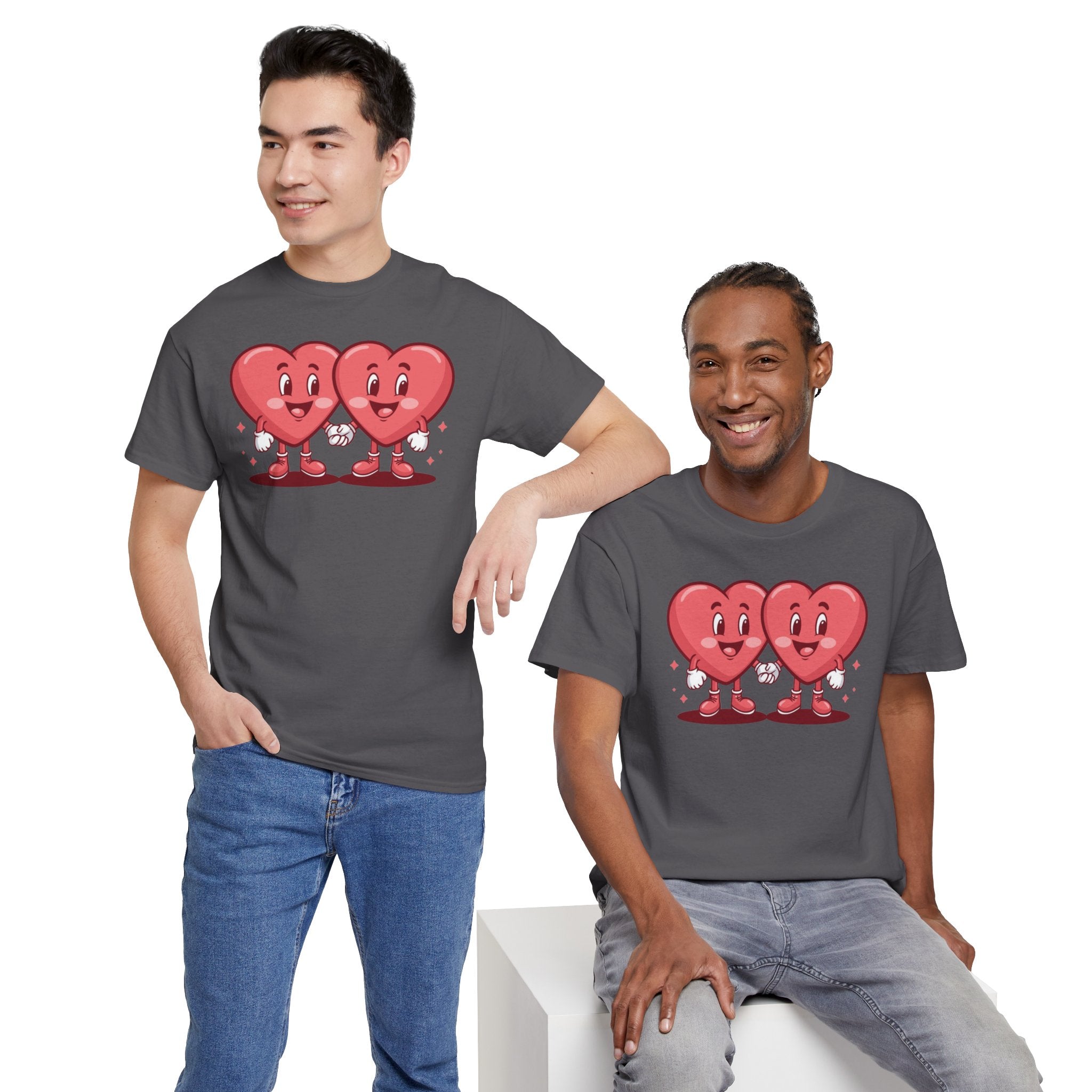 Twin Hearts Holding Hands T-Shirt | Cute Valentine's Couple Design