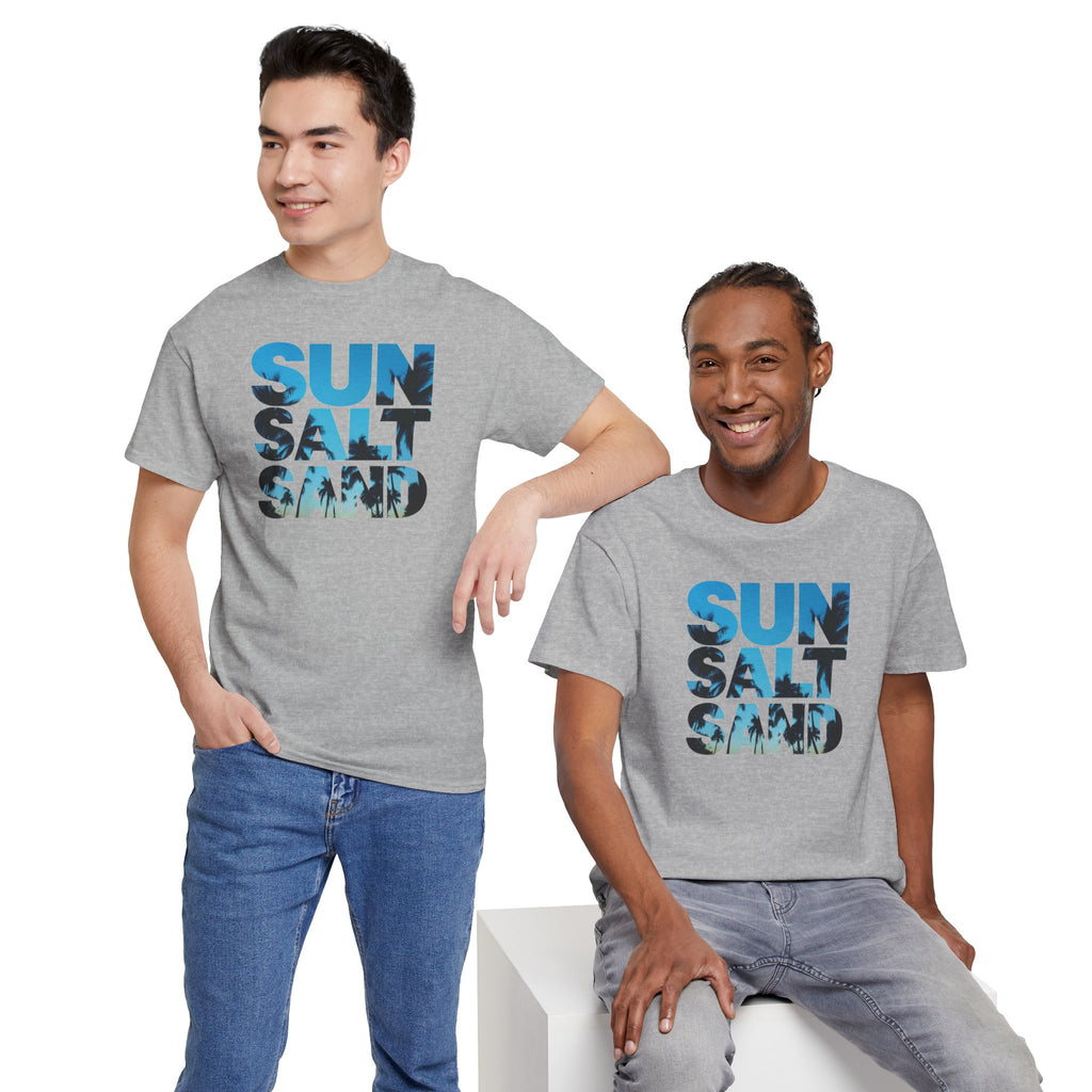 Sun Salt Sand T-Shirt | Beach Typography Tee, Ocean Photo Fill