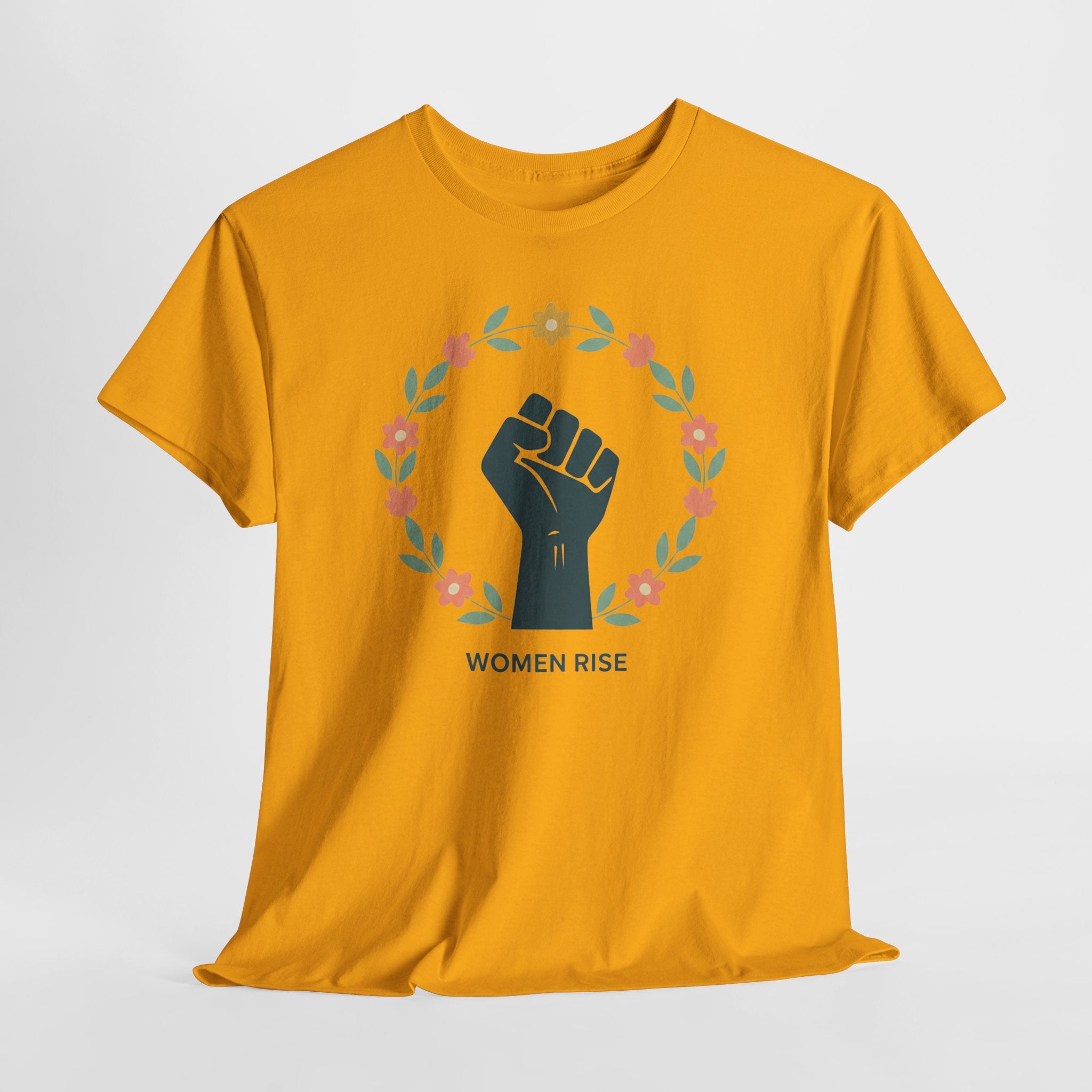 Women Rise Fist Tee | Feminist Power Floral Wreath T-Shirt