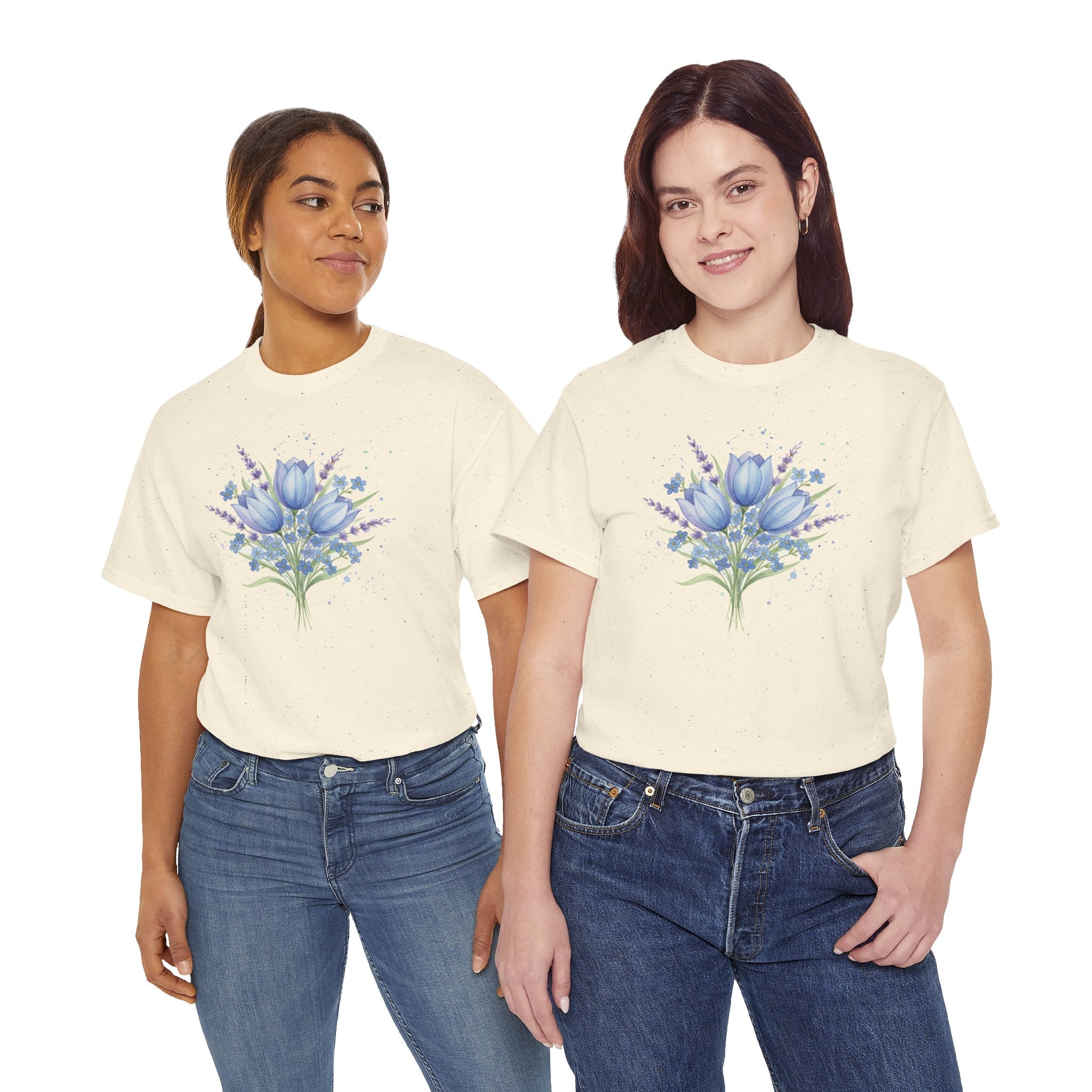 Blue Tulip Bouquet Tee | Watercolor Floral Shirt, Spring Flower Design