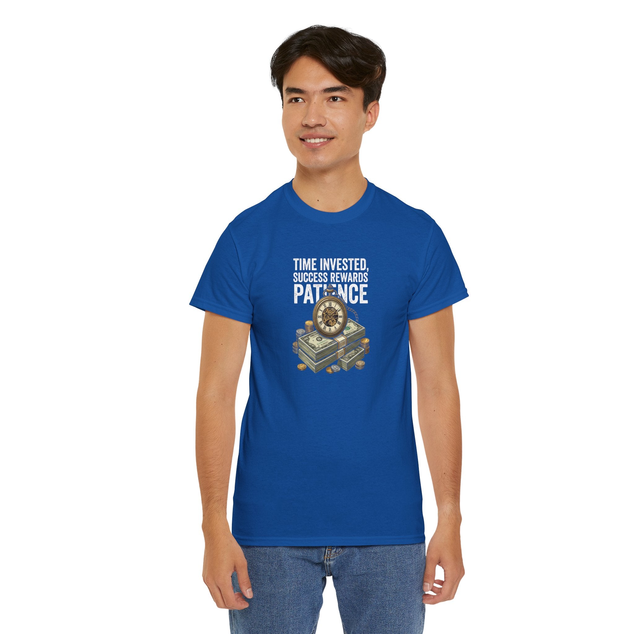 Time Invested Success Rewards Patience Tee | Stacked Cash and Compass Design