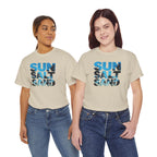 Sun Salt Sand T-Shirt | Beach Typography Tee, Ocean Photo Fill