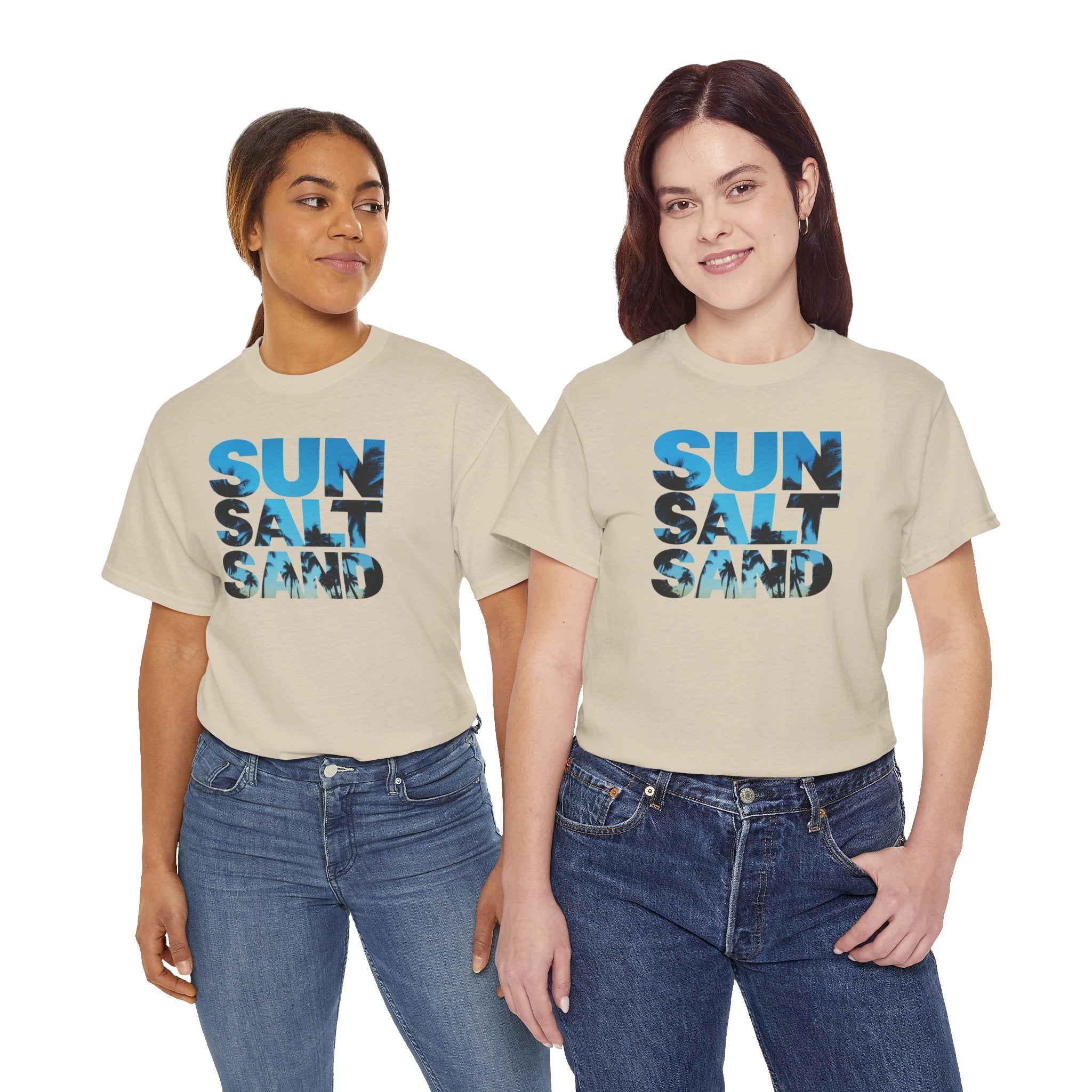 Sun Salt Sand T-Shirt | Beach Typography Tee, Ocean Photo Fill