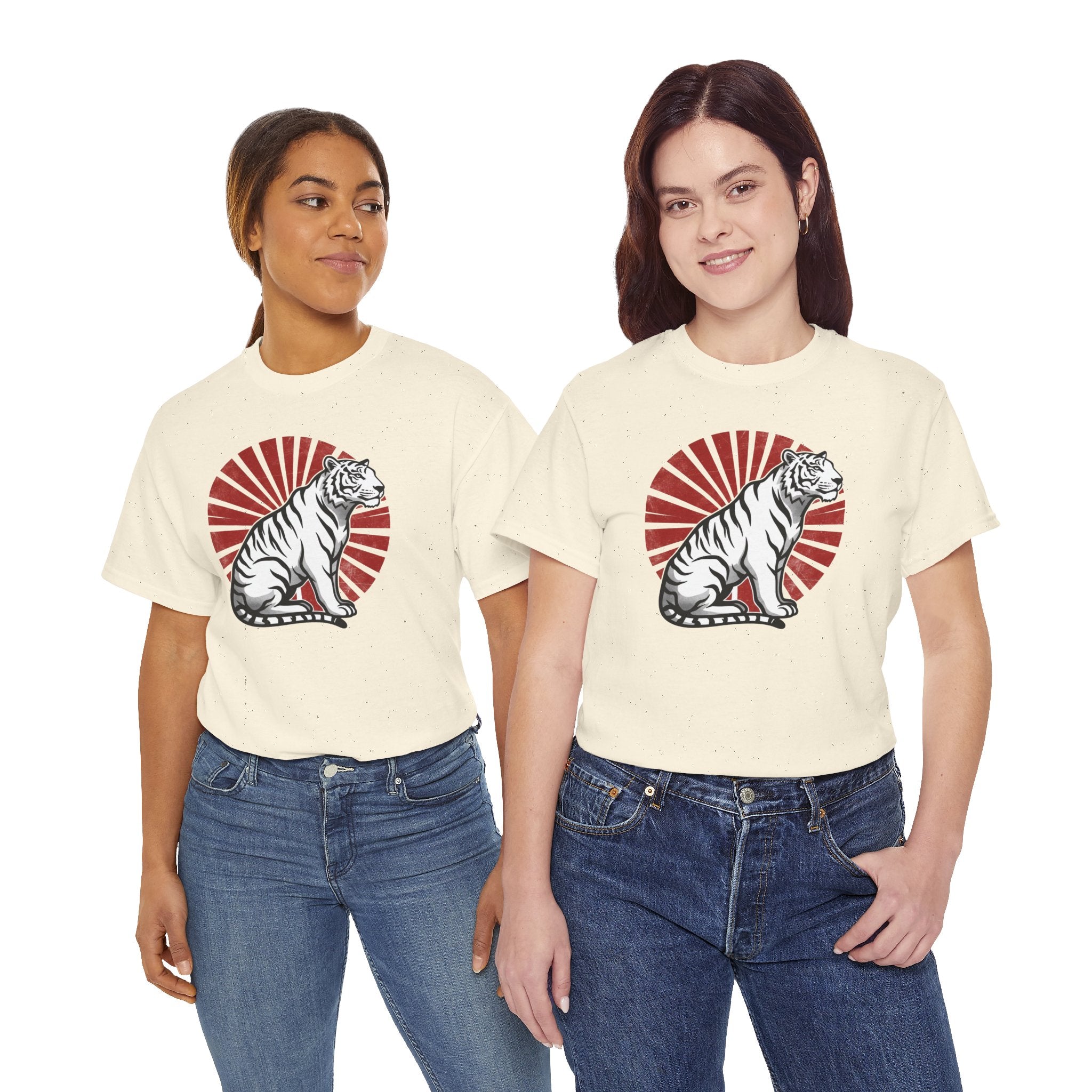 White Tiger with Rising Sun Tee | Japanese Tiger Graphic T-Shirt