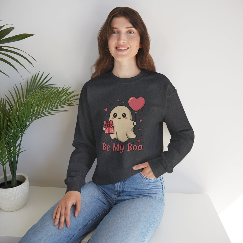 Valentine's Day Be My Boo Sweatshirt | Cute Ghost Holding Heart Balloon
