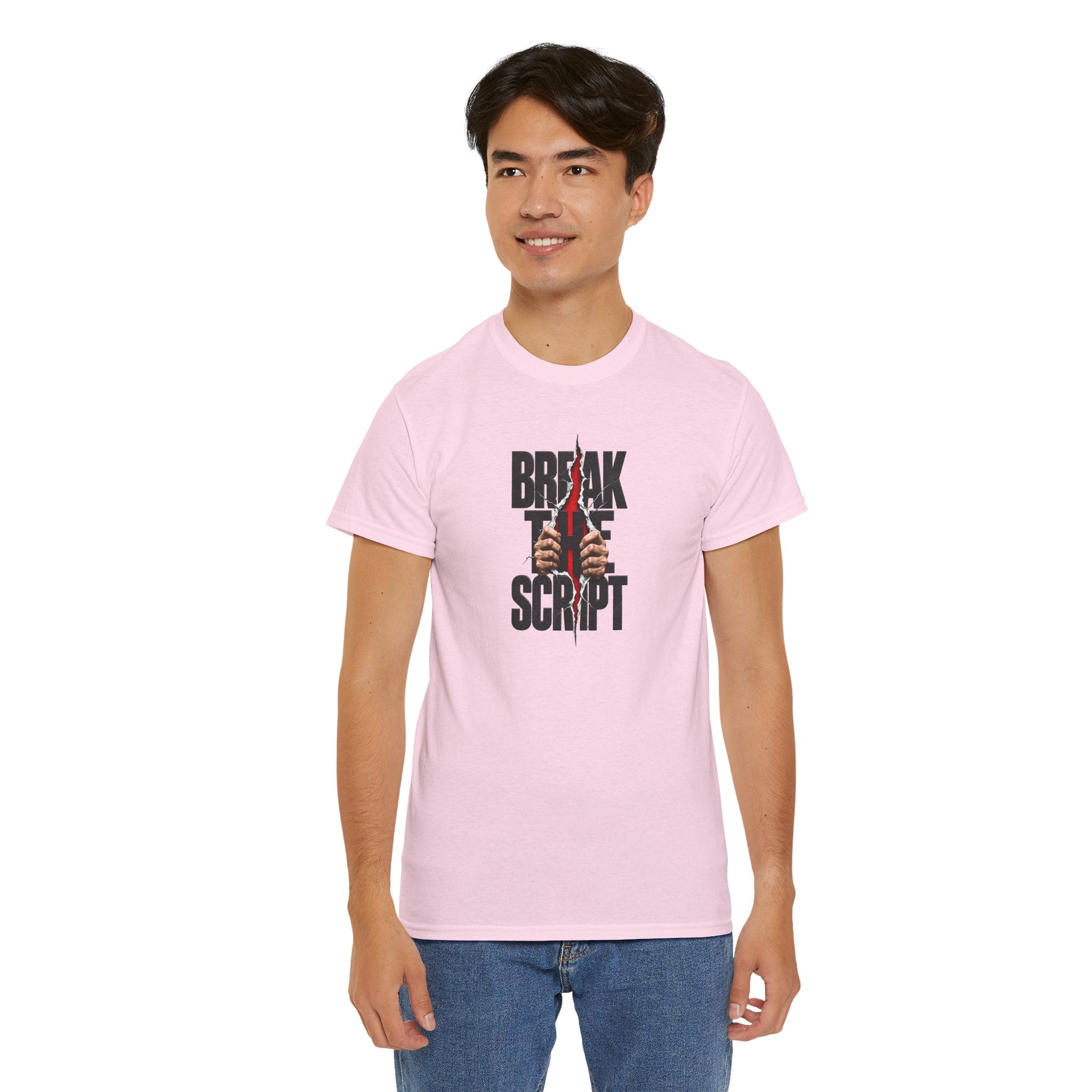 Break the Script hands ripping text Tee | Rebellious typography shirt