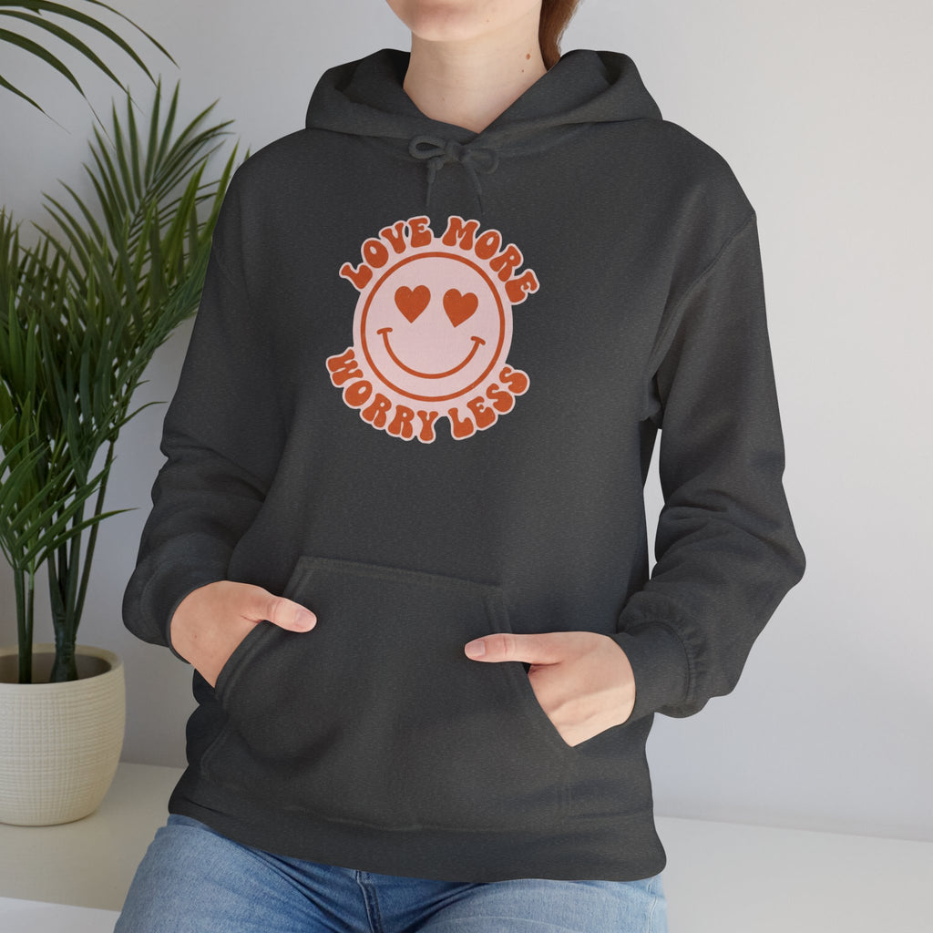 Valentine's Day Love More Worry Less Hoodie | Heart Eyes Smiley