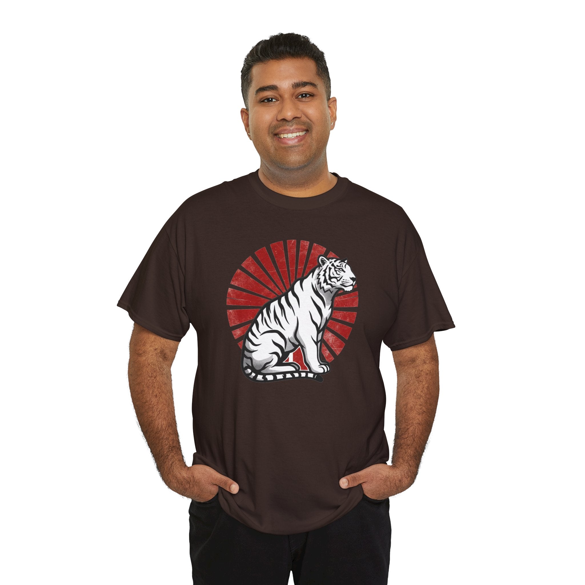 White Tiger with Rising Sun Tee | Japanese Tiger Graphic T-Shirt