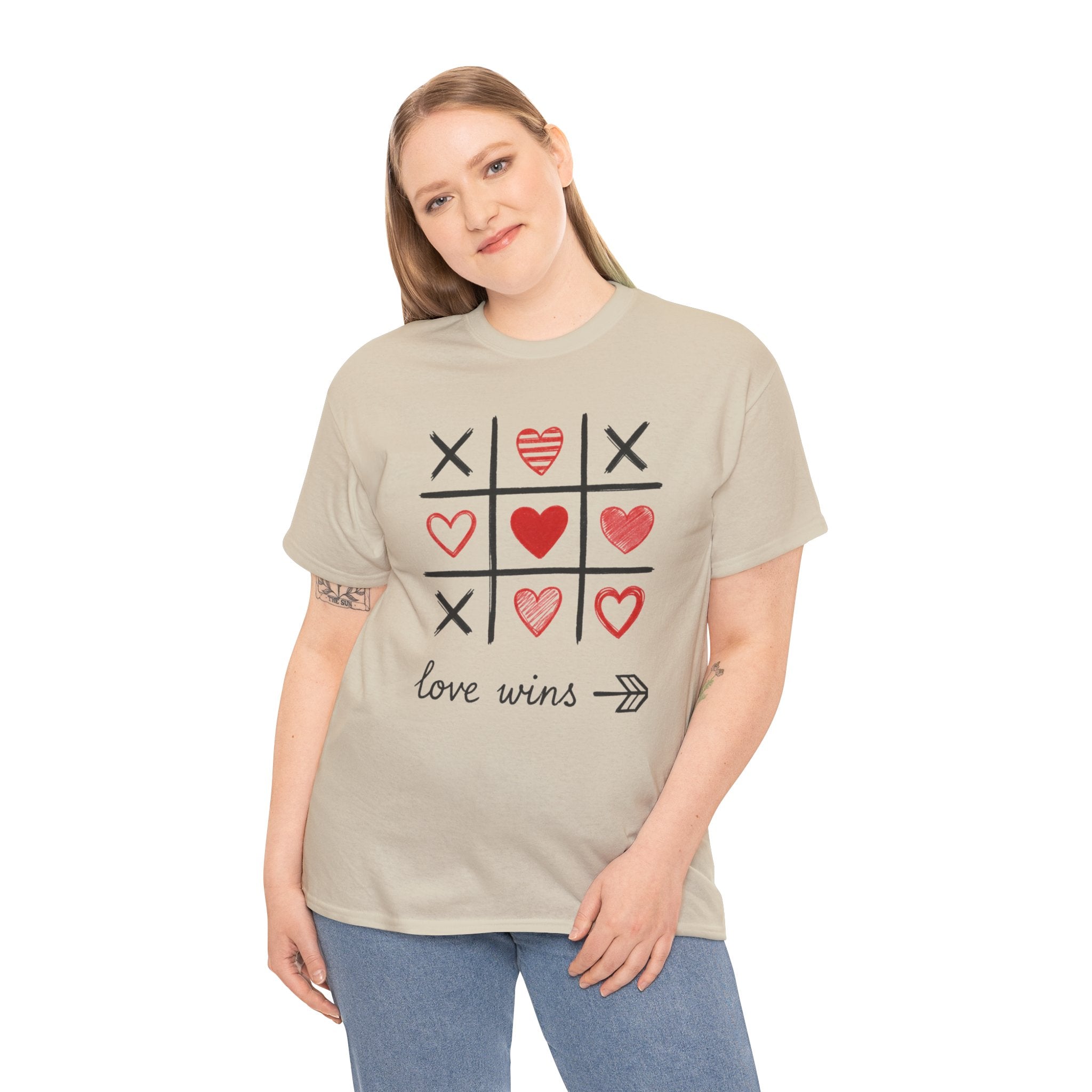 Valentine's Day Love Wins Tic Tac Toe Heart Graphic T-Shirt