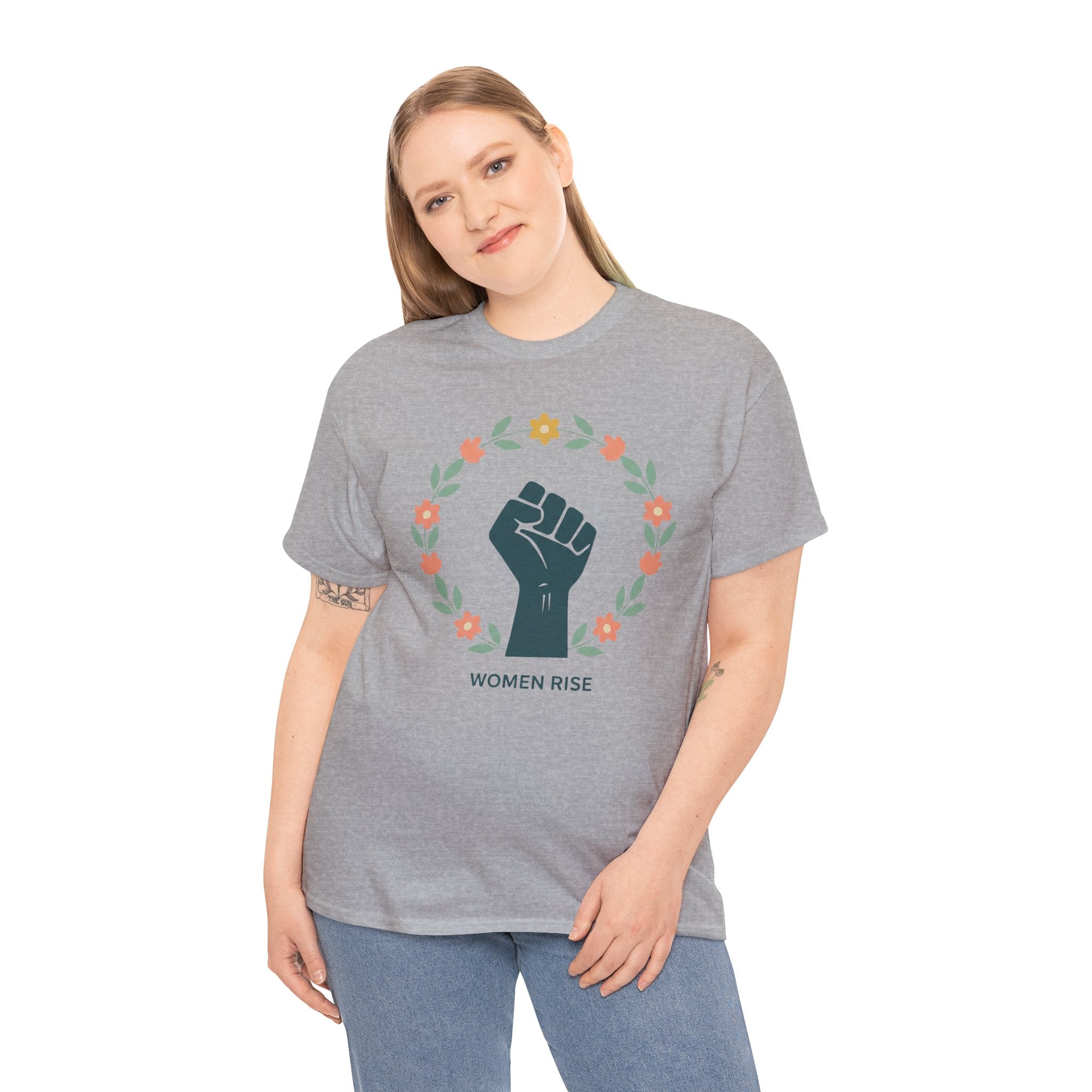 Women Rise Fist Tee | Feminist Power Floral Wreath T-Shirt