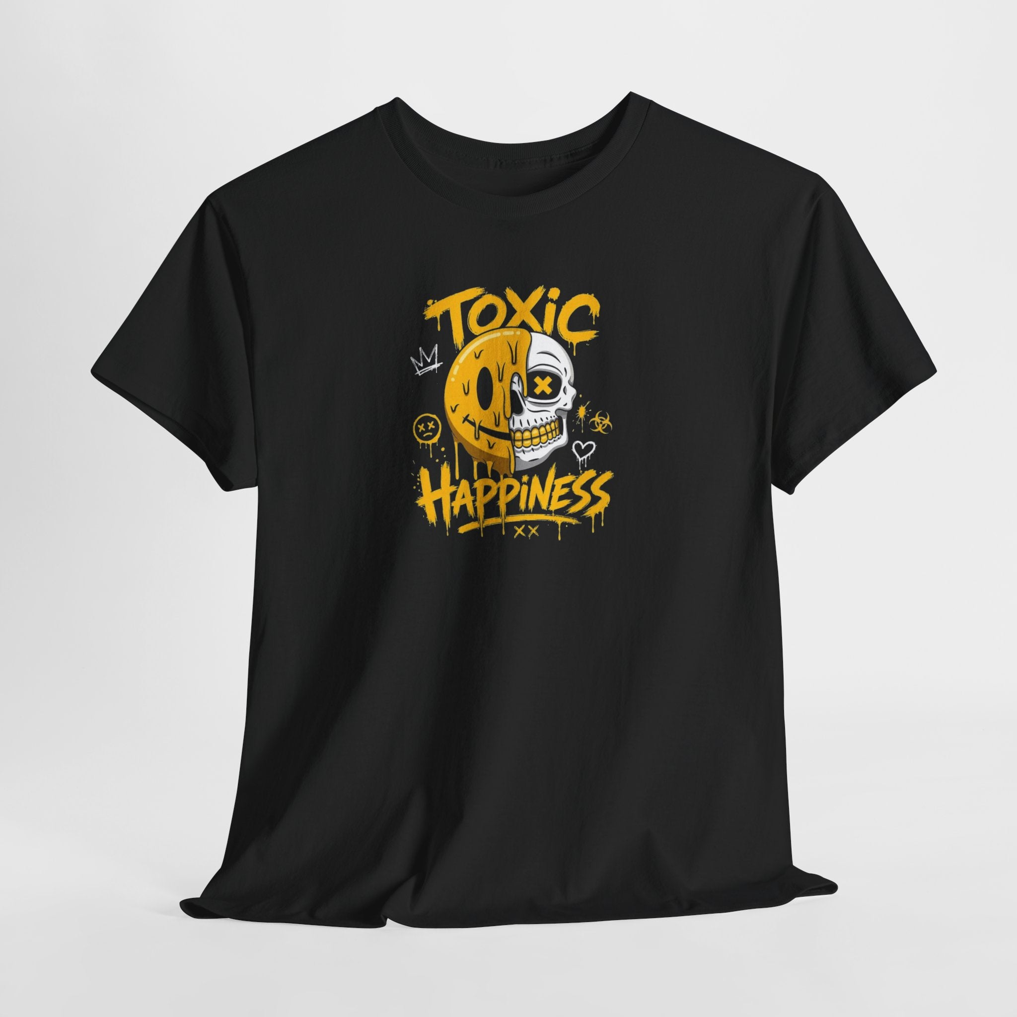 Toxic Happiness smiley skull tee | Graphic T-Shirt, Yellow Gothic Streetwear